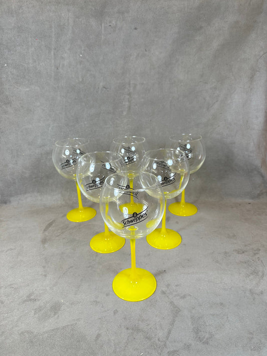 Lot de 6 verres vintage Schweppes en verre jaune Années 1990