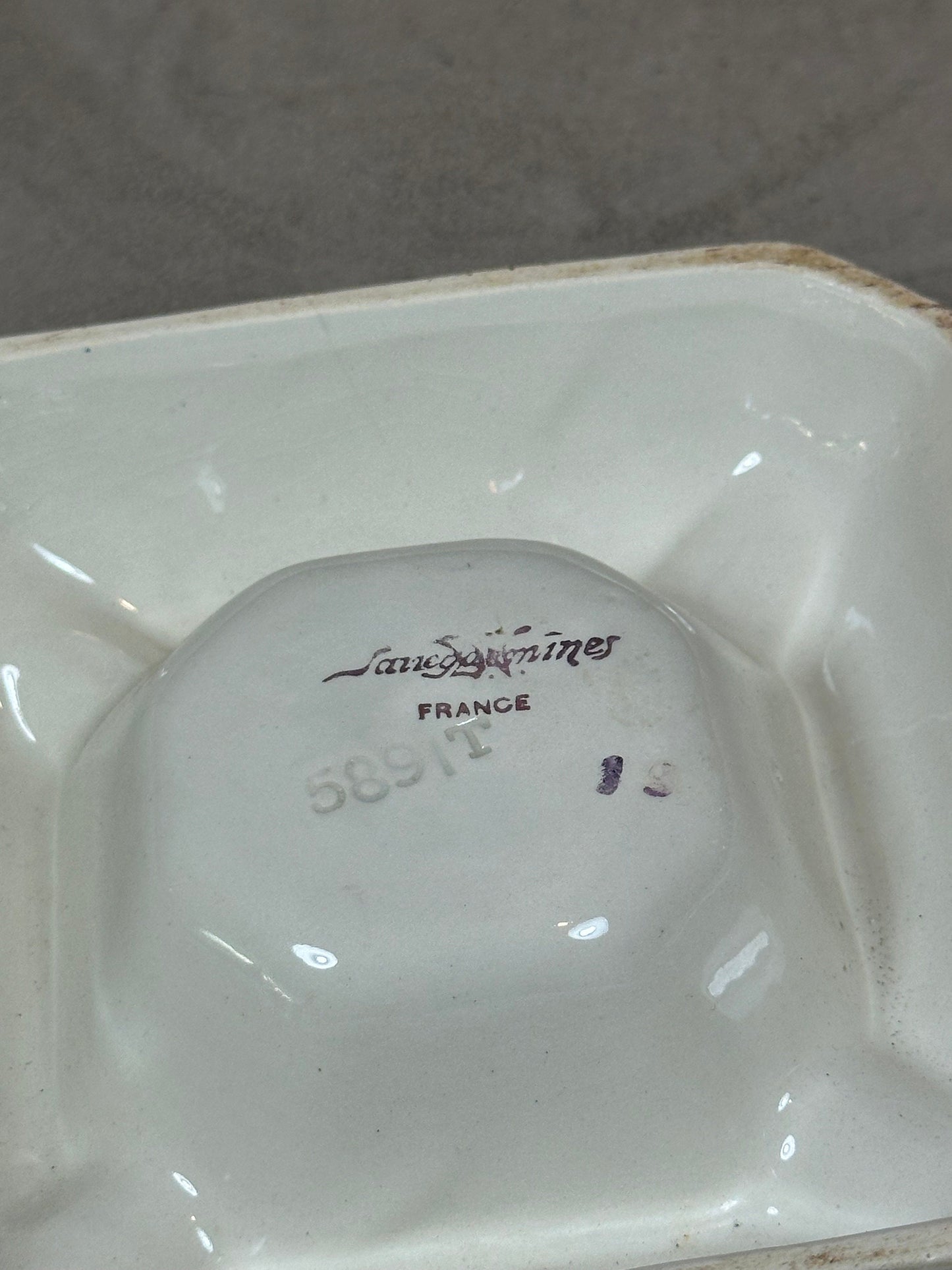 RARE Vintage white ceramic ashtray for national cigarettes Made in France 1960s