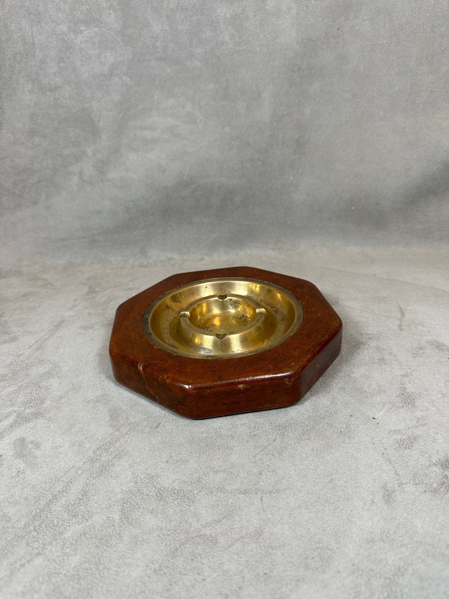 RARE Magnificent vintage brass and wood marine ashtray Made in France 1930