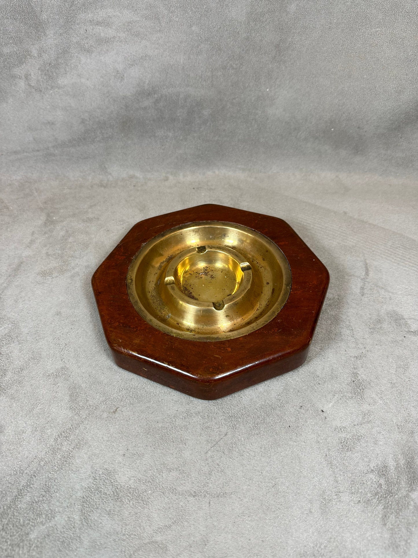 RARE Magnificent vintage brass and wood marine ashtray Made in France 1930