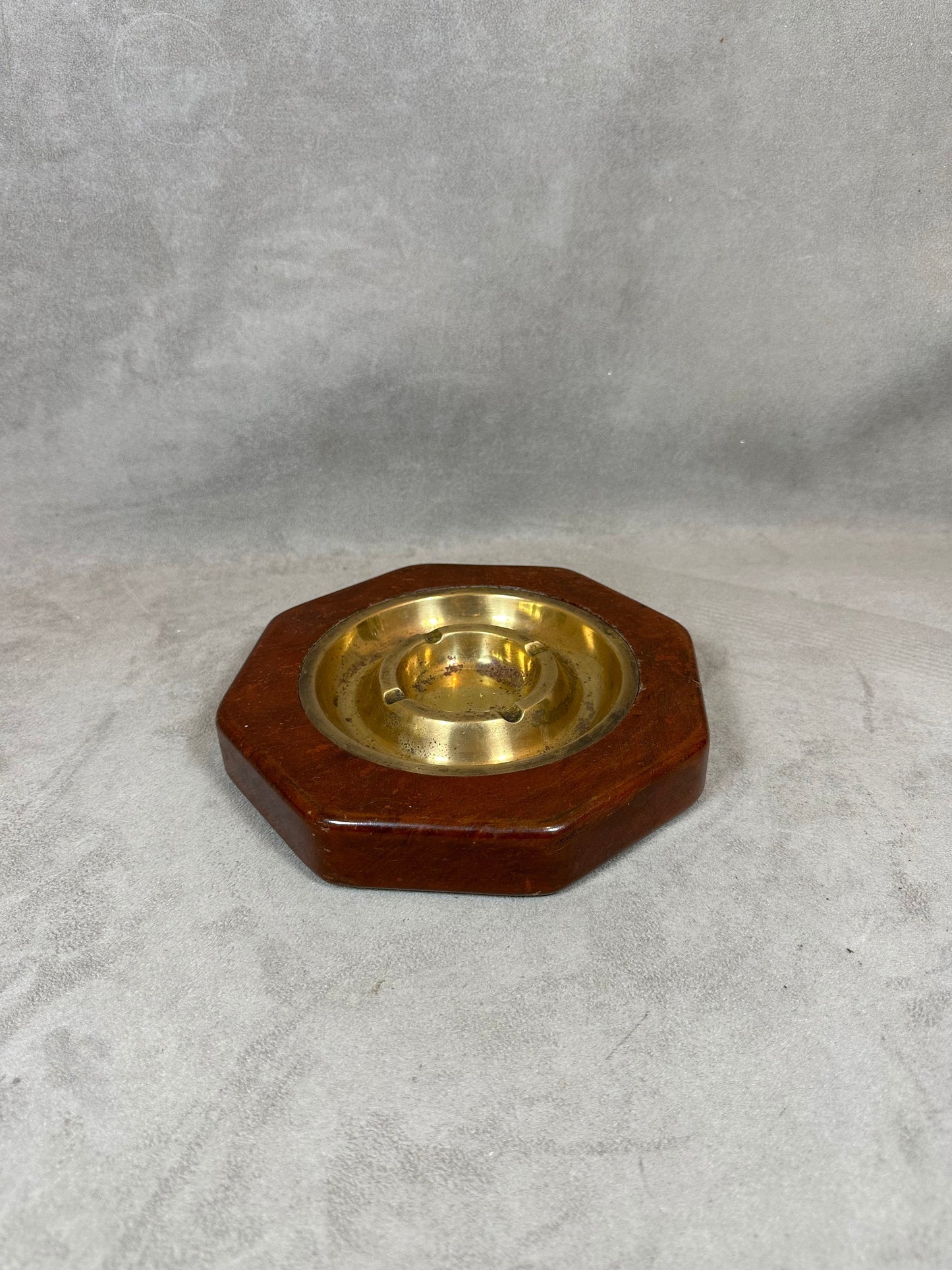 RARE Magnificent vintage brass and wood marine ashtray Made in France 1930