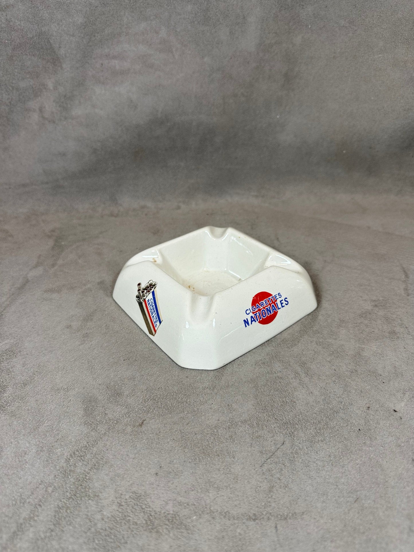 RARE Vintage white ceramic ashtray for national cigarettes Made in France 1960s