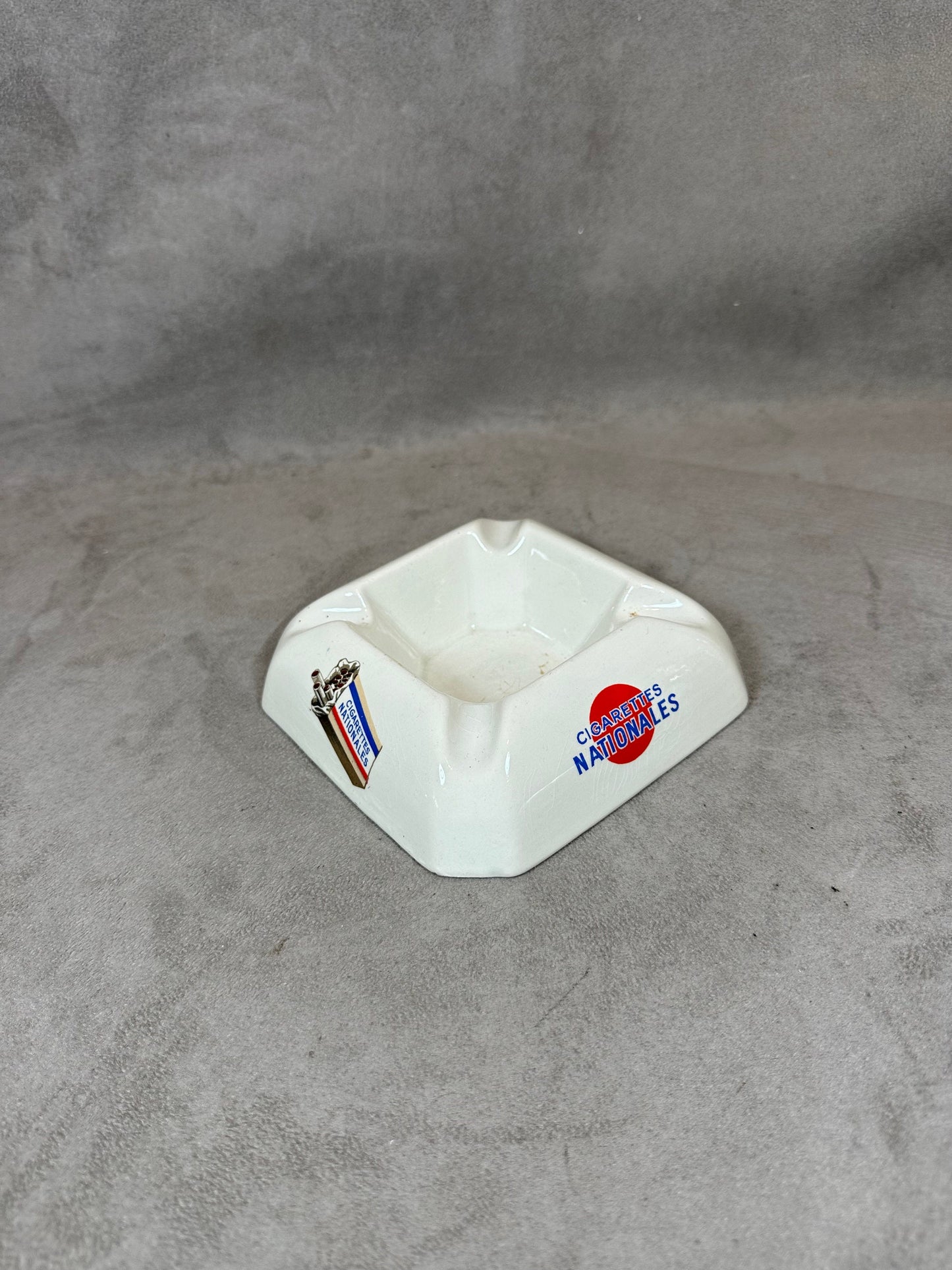 RARE Vintage white ceramic ashtray for national cigarettes Made in France 1960s