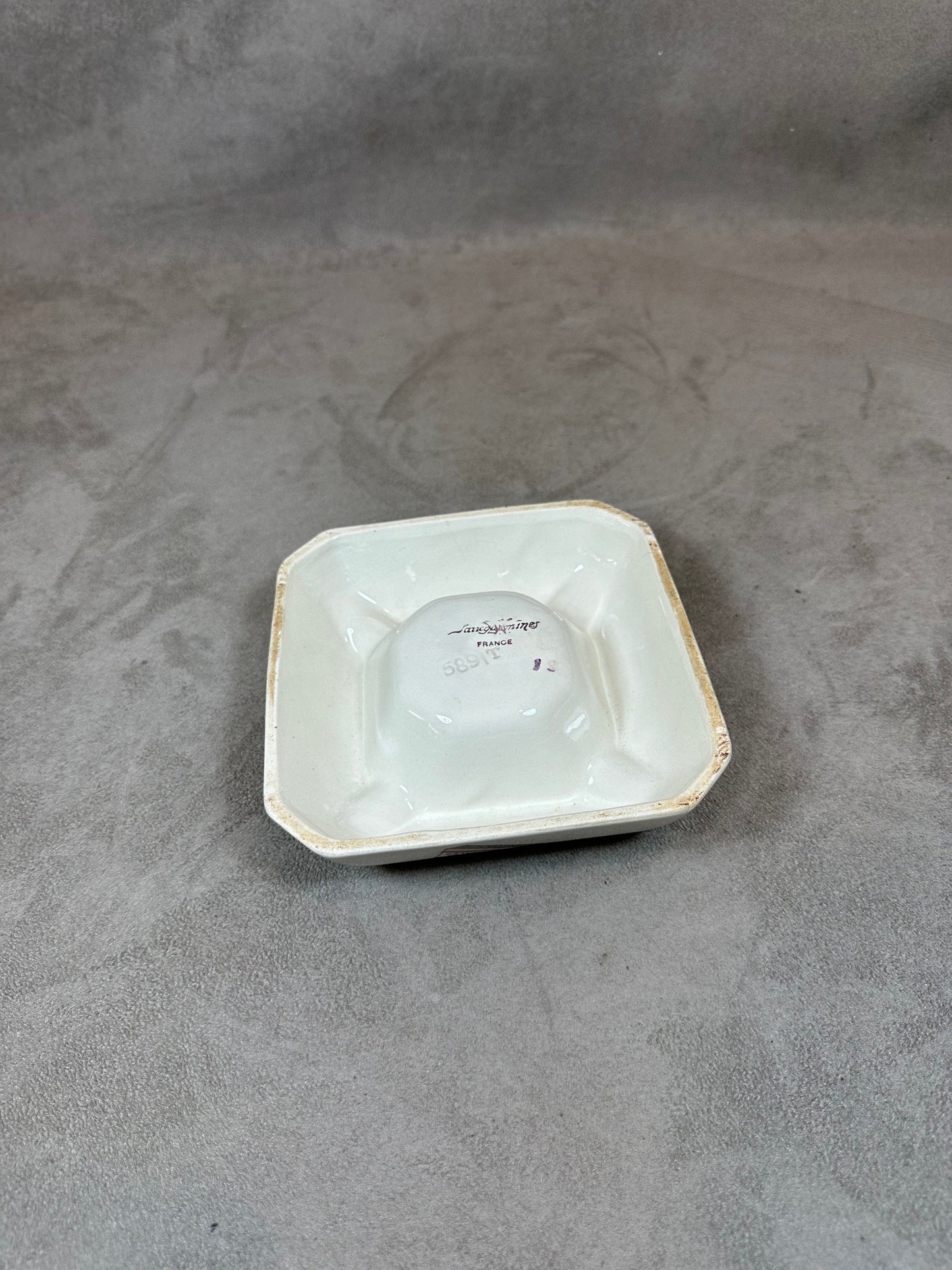 RARE Vintage white ceramic ashtray for national cigarettes Made in France 1960s