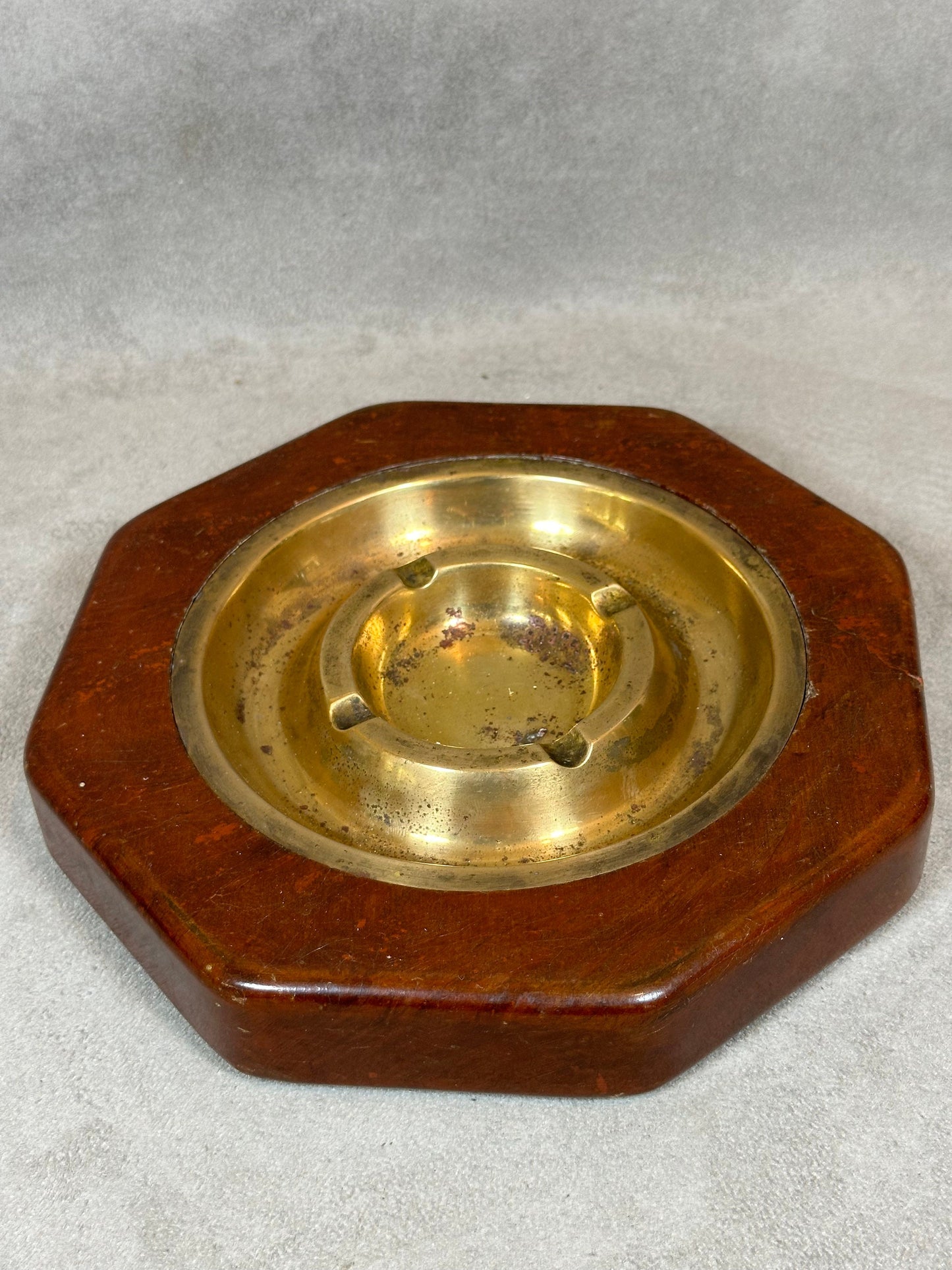 RARE Magnificent vintage brass and wood marine ashtray Made in France 1930