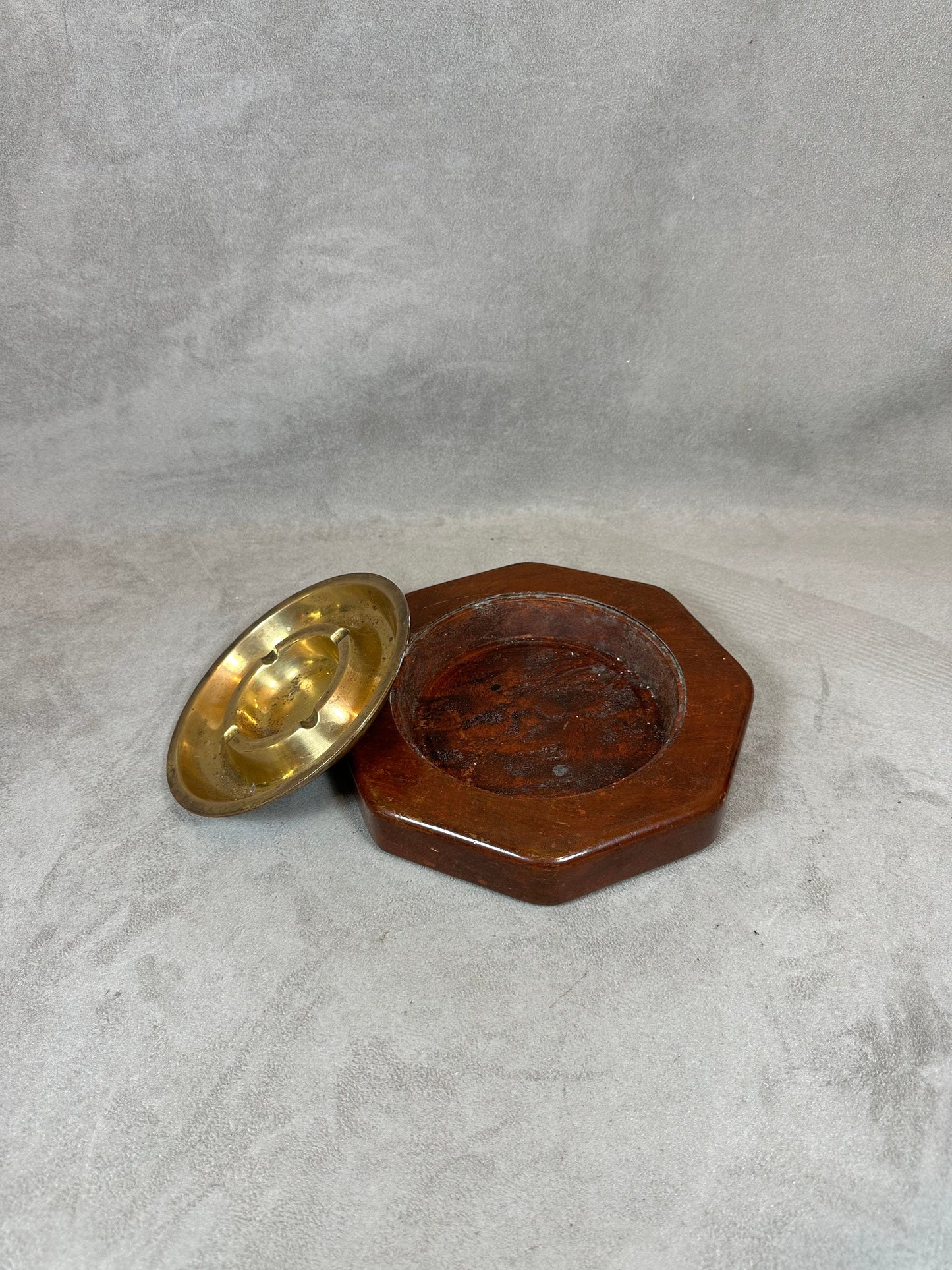 RARE Magnificent vintage brass and wood marine ashtray Made in France 1930