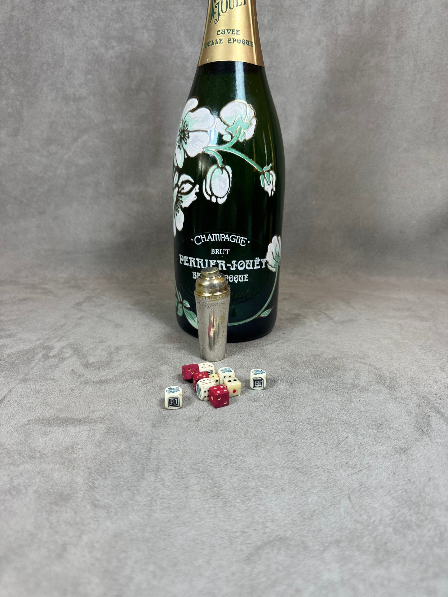 VERY RARE, Shaker Jeu de Dés en Métal Argenté par Argit, Champagne Perrier Jouet, Made in France, Vintage 1950