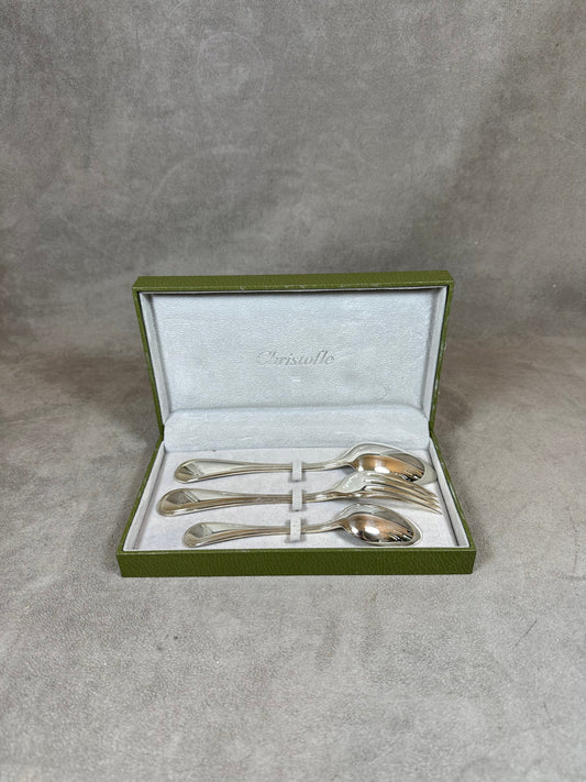 RARE 3 magnificent Christofle silver-plated christening cutlery in their original case Made in France