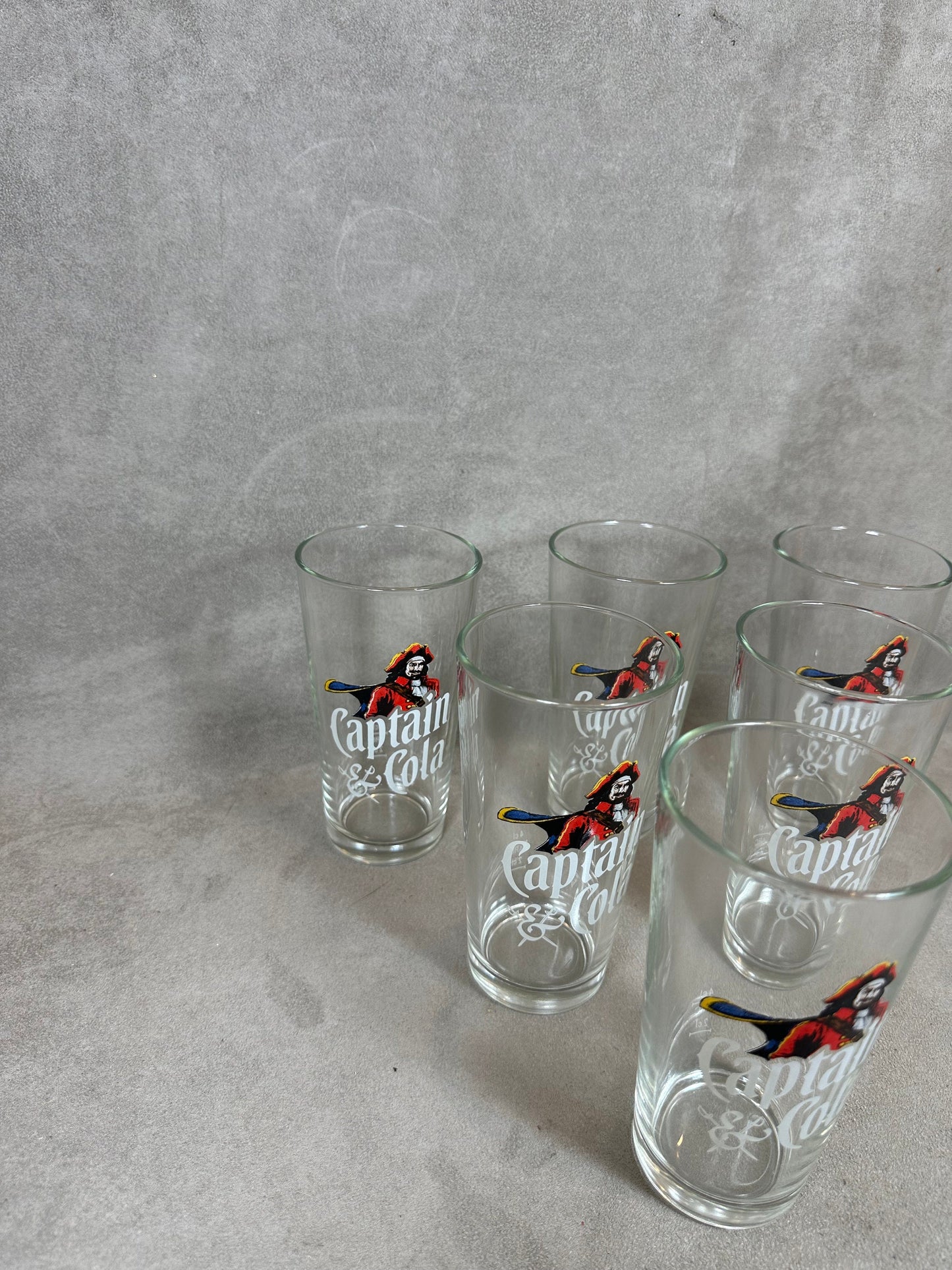 Set of 6 Captain Morgan rum and coke glasses in vintage retro glass Made in France 1990s