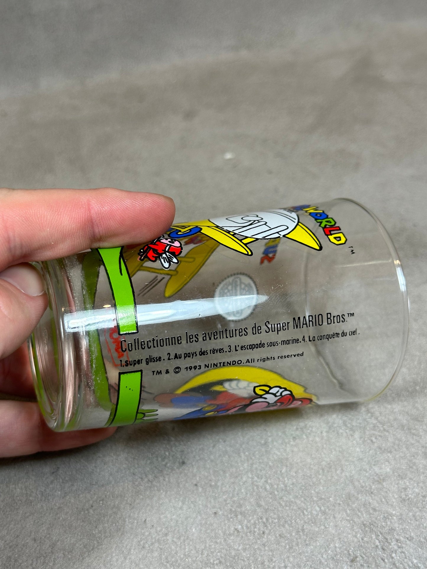 Verre à Moutarde Amora Nintendo Super Mario World, #4 la conquête du ciel, Made in France, Vintage 1993