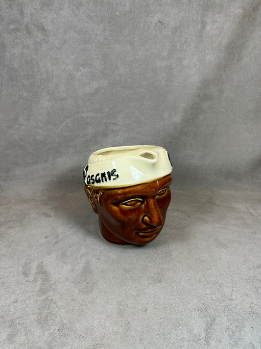 Casanis carafe in the shape of a Corsican human head in earthenware | Vintage Made in France
