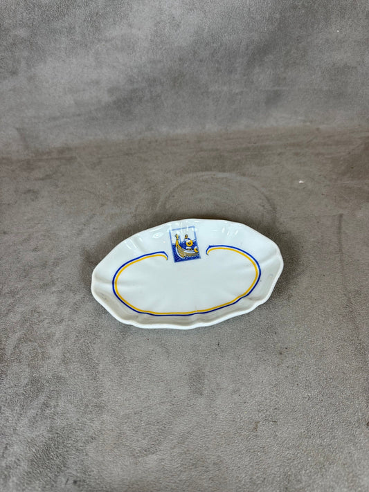 Porcelain Ashtray by A.Hache &amp; Cie Paris, Viking on his Drakkar, Made in France, Vintage 1970