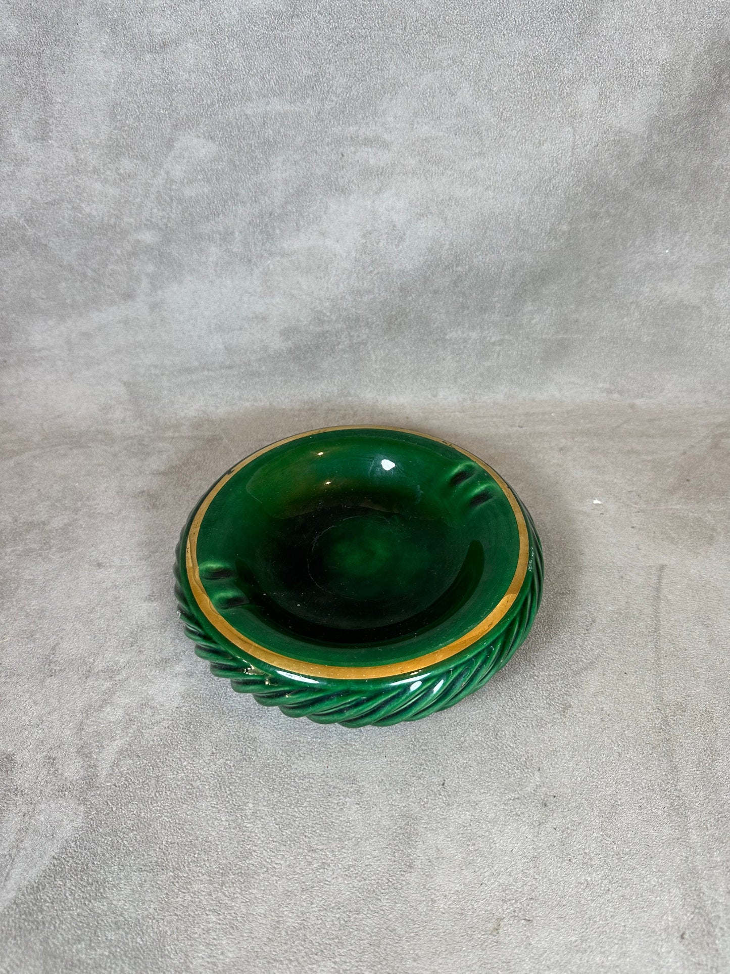 Vintage green and gold slip ashtray Made in Italy