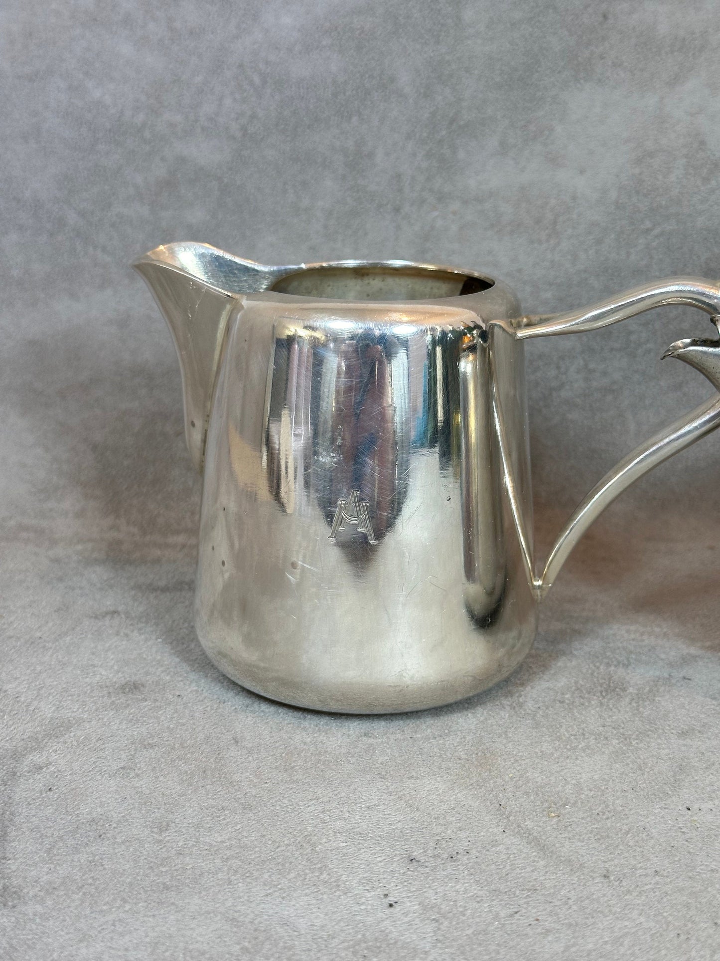 Silver Metal Coffee Pot and Milk Jug Set, Monogram, Goldsmith's Hallmark, Made in France, Vintage 1980