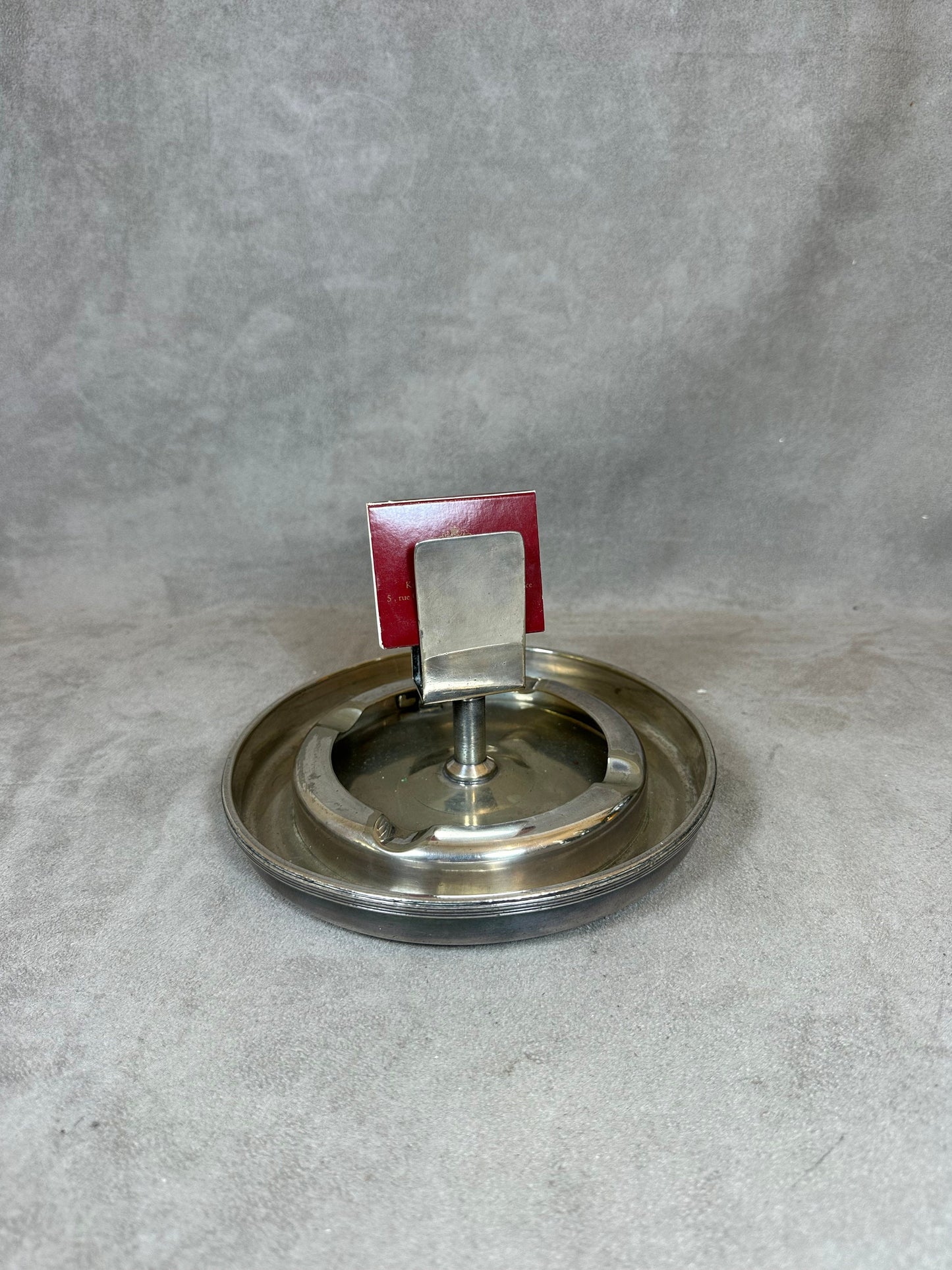 Silberner Aschenbecher aus Metall mit Streichholzhalter von Gense Extra, Made in France, Vintage 1960