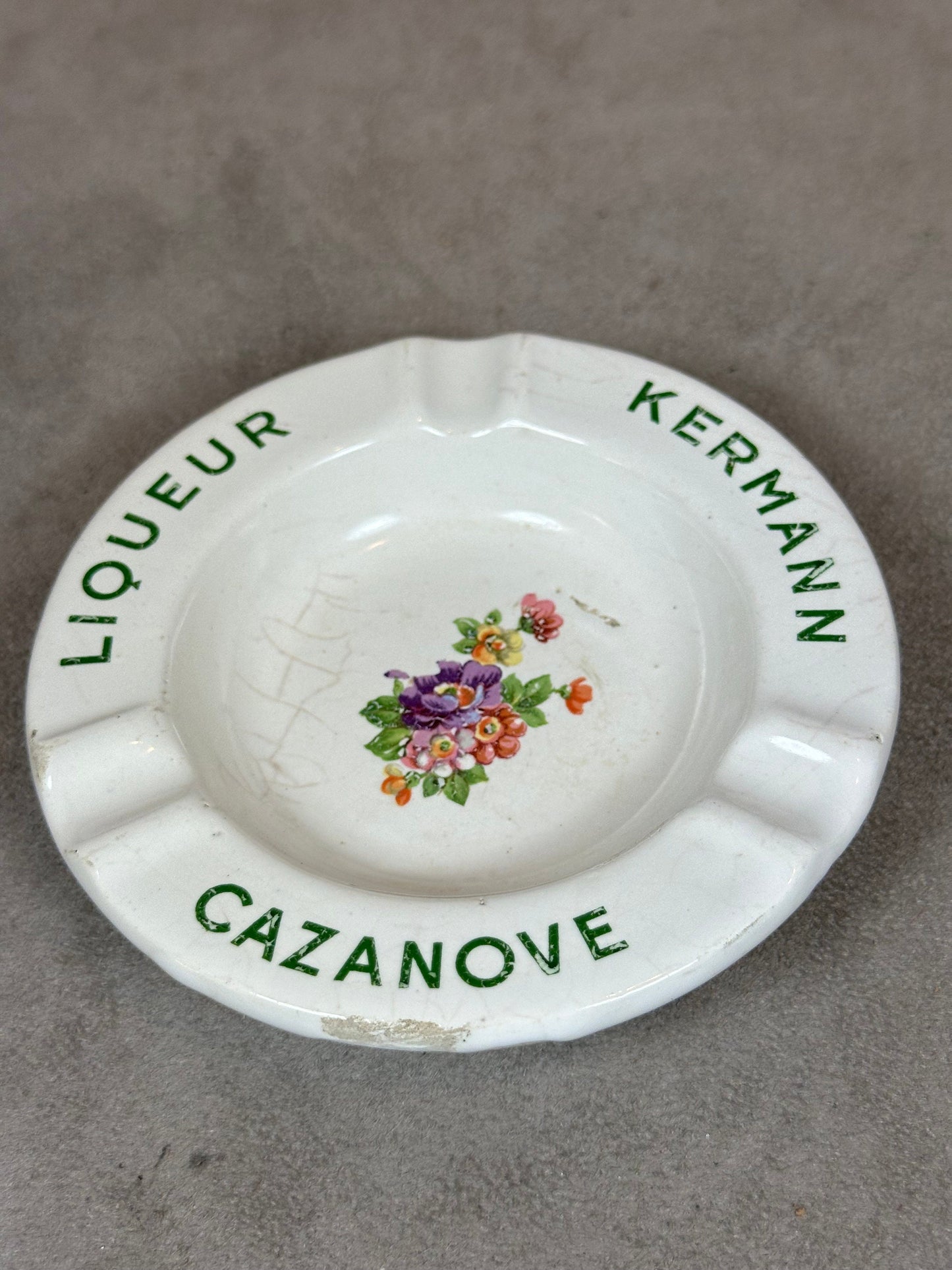 Cendrier Liqueur Kermann Cazanove en faience vintage Made in France Années 1950