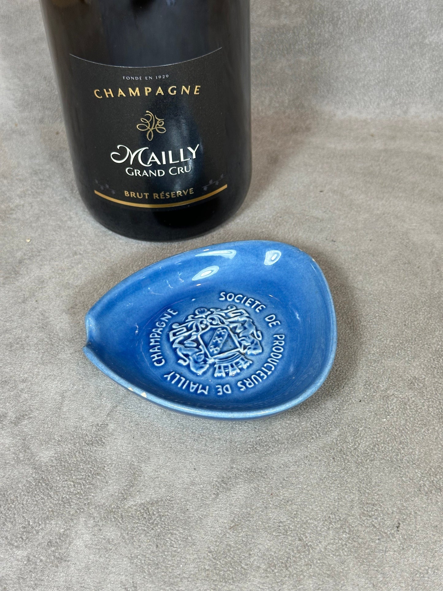 Werbeaschenbecher aus Steingut, Champagnerhersteller Mailly, Made in France, Vintage 1980