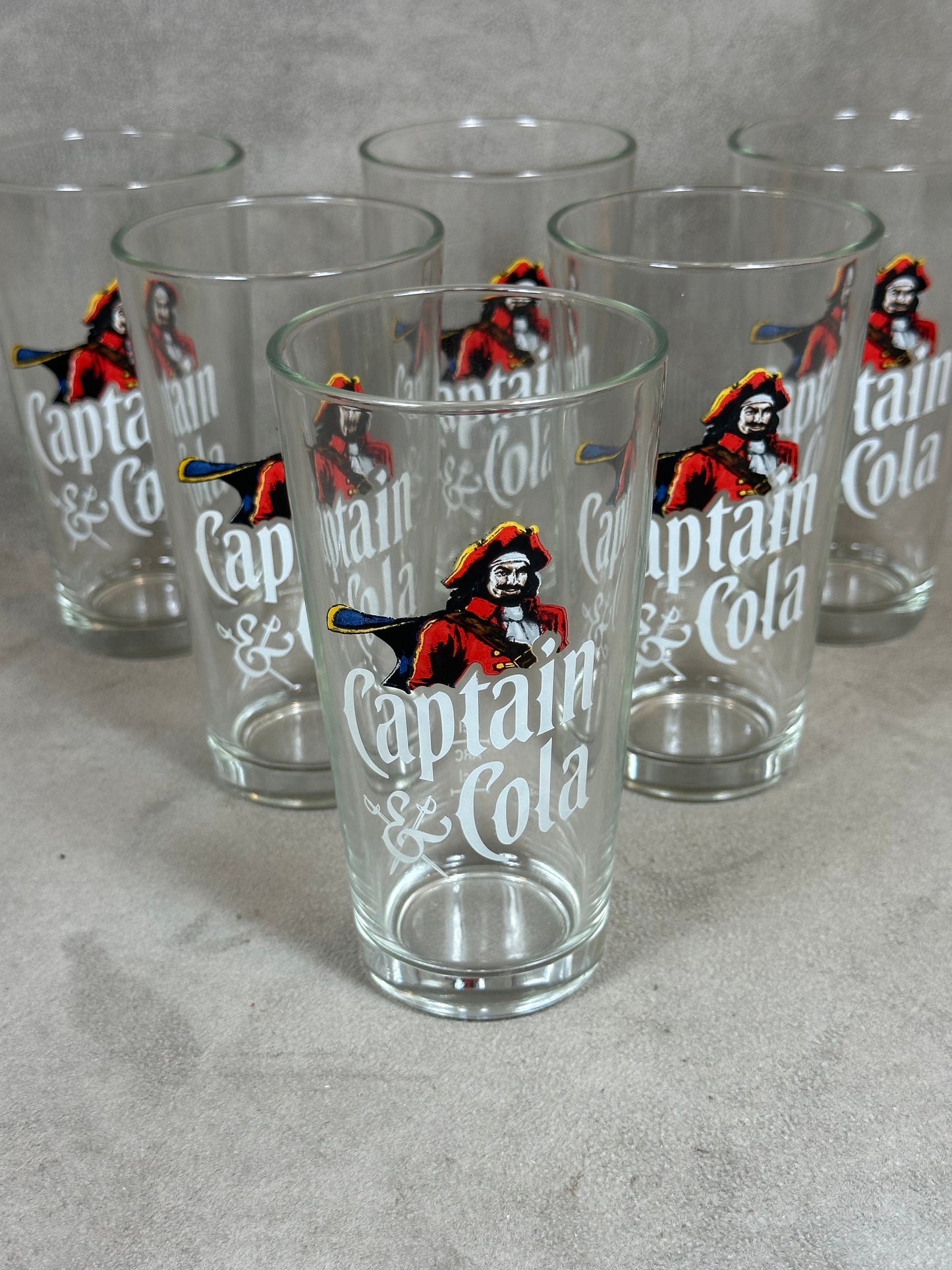 Set of 6 Captain Morgan rum and coke glasses in vintage retro glass Made in France 1990s