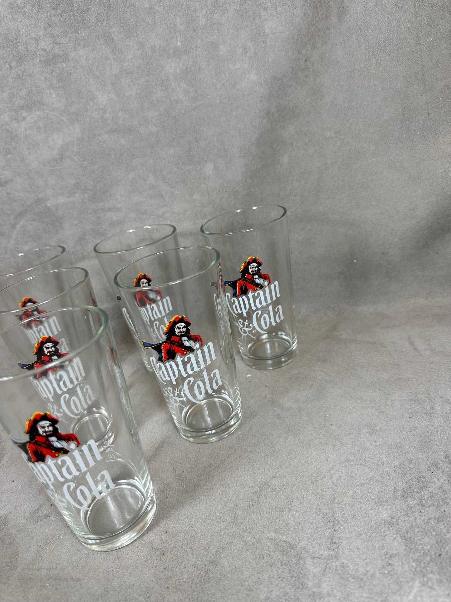 Set of 6 Captain Morgan rum and coke glasses in vintage retro glass Made in France 1990s