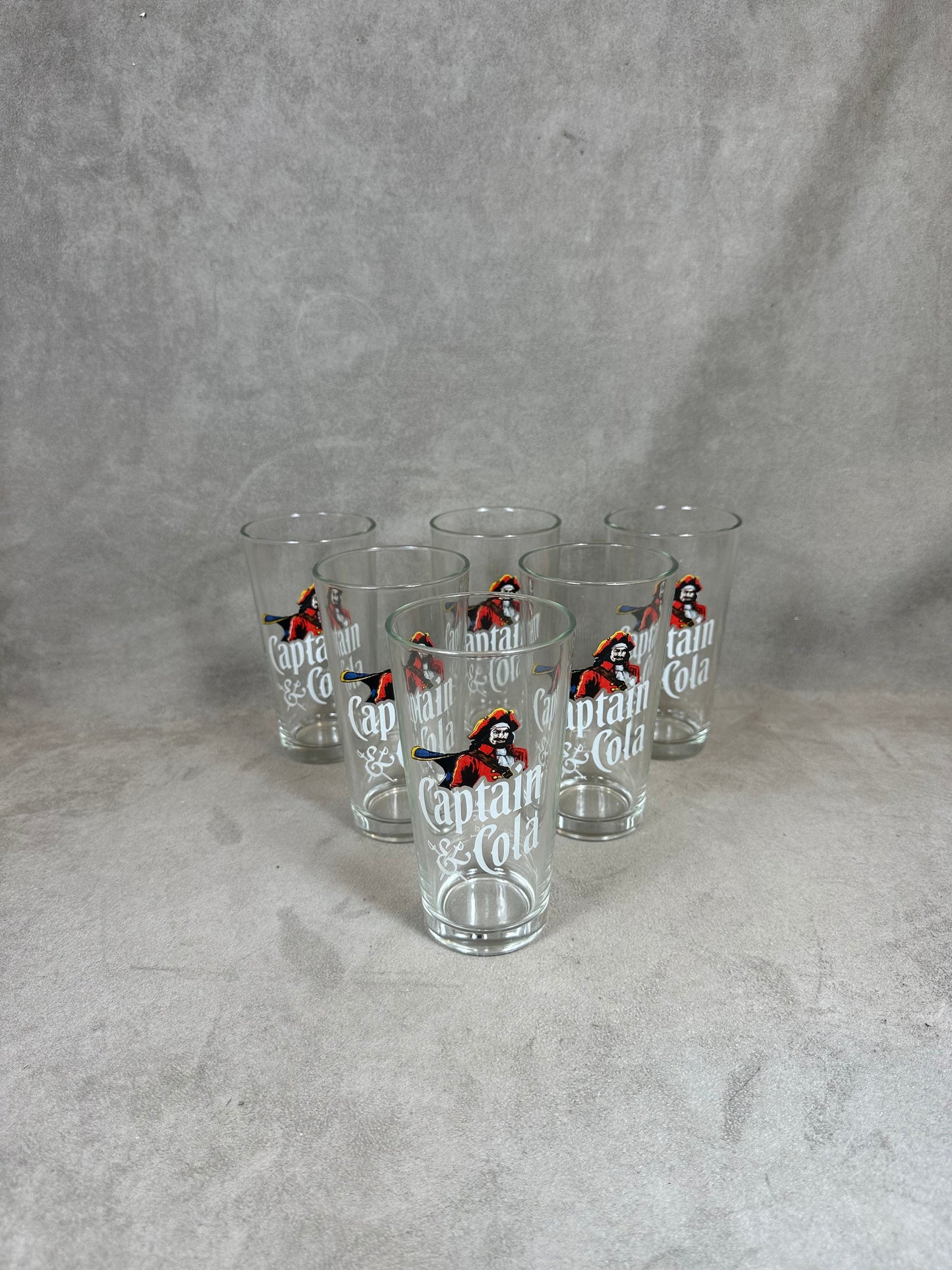Set of 6 Captain Morgan rum and coke glasses in vintage retro glass Made in France 1990s