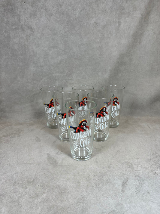 Set of 6 Captain Morgan rum and coke glasses in vintage retro glass Made in France 1990s
