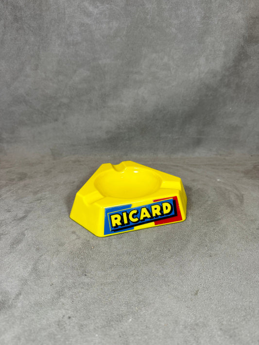 Ricard cendrier de bar triangulaire publicitaire jaune en verre Vintage 1960