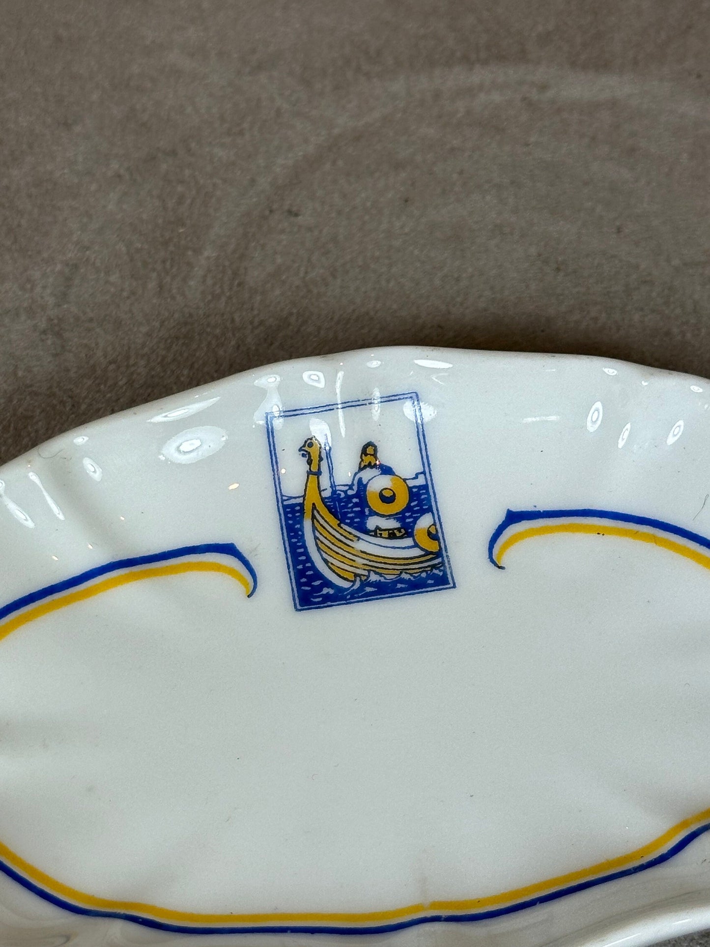 Porcelain Ashtray by A.Hache &amp; Cie Paris, Viking on his Drakkar, Made in France, Vintage 1970