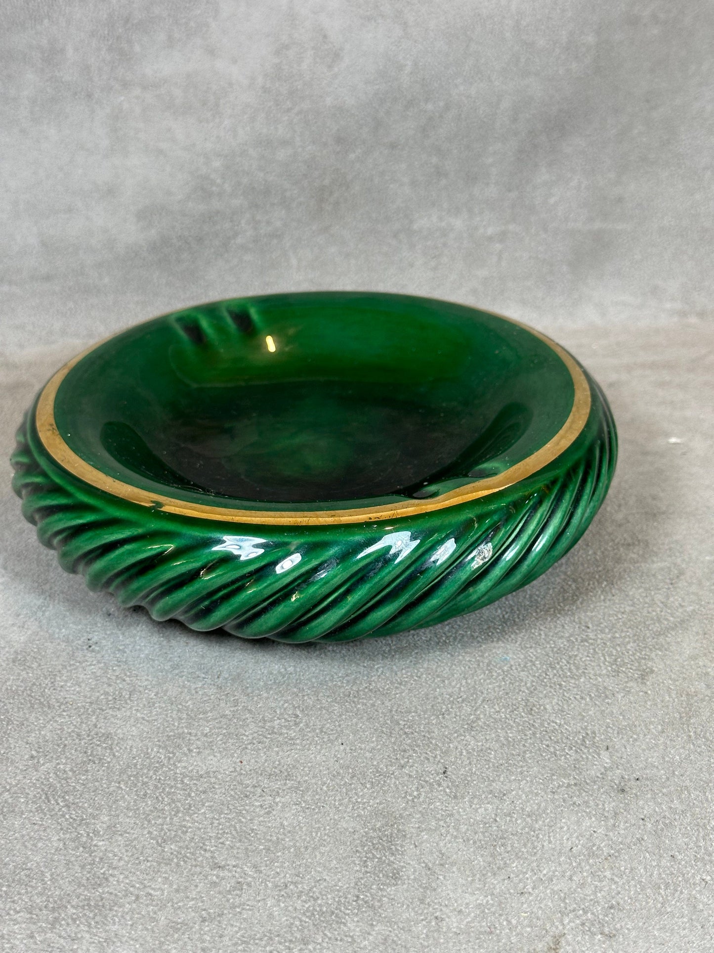 Vintage green and gold slip ashtray Made in Italy