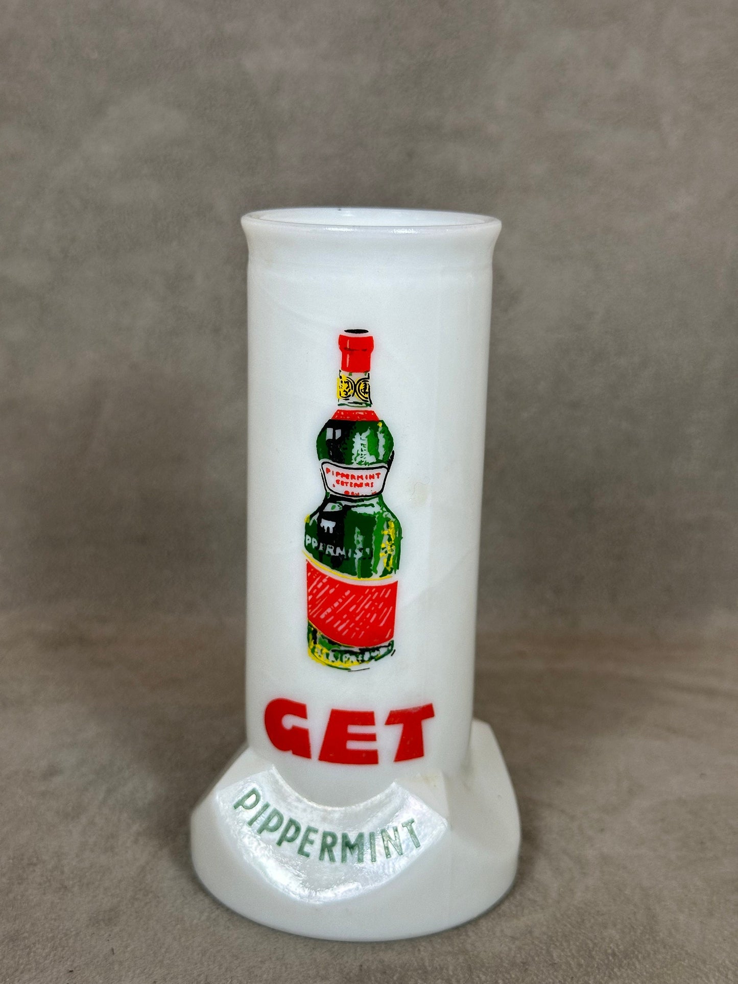 Advertising Glass Straw Holder, Get Pippermint, Made in France, Vintage 1970