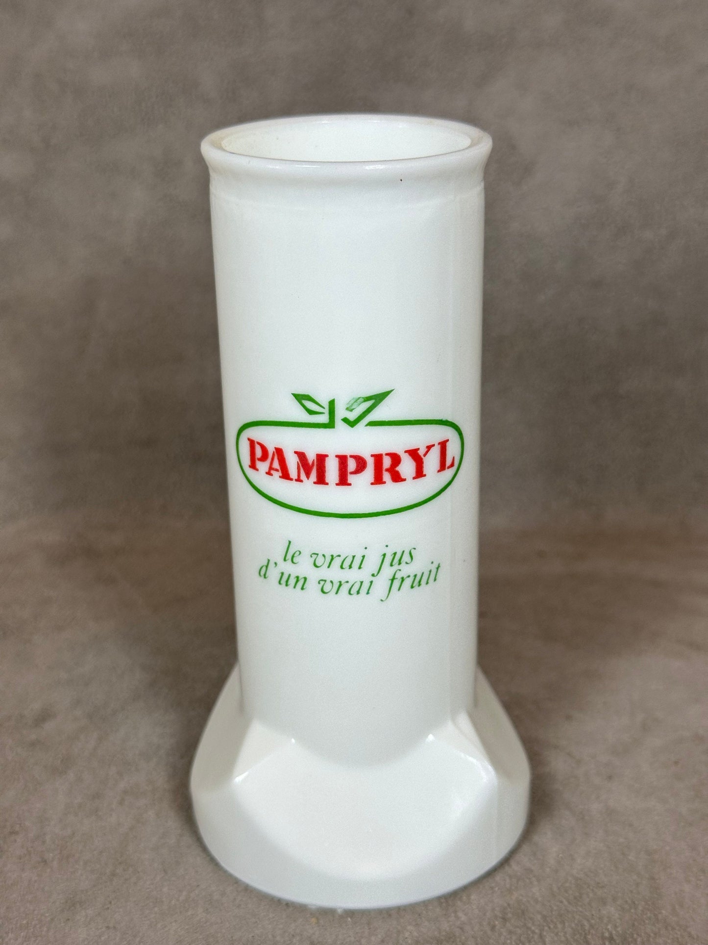 Pampryl Vintage advertising opaline glass straw holder Made in France 1960