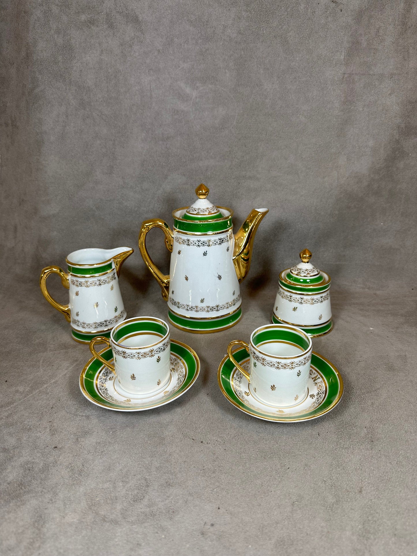 RARE Napoleon and Josephine coffee service for 2 people in Limoges porcelain Made in France vintage 1950