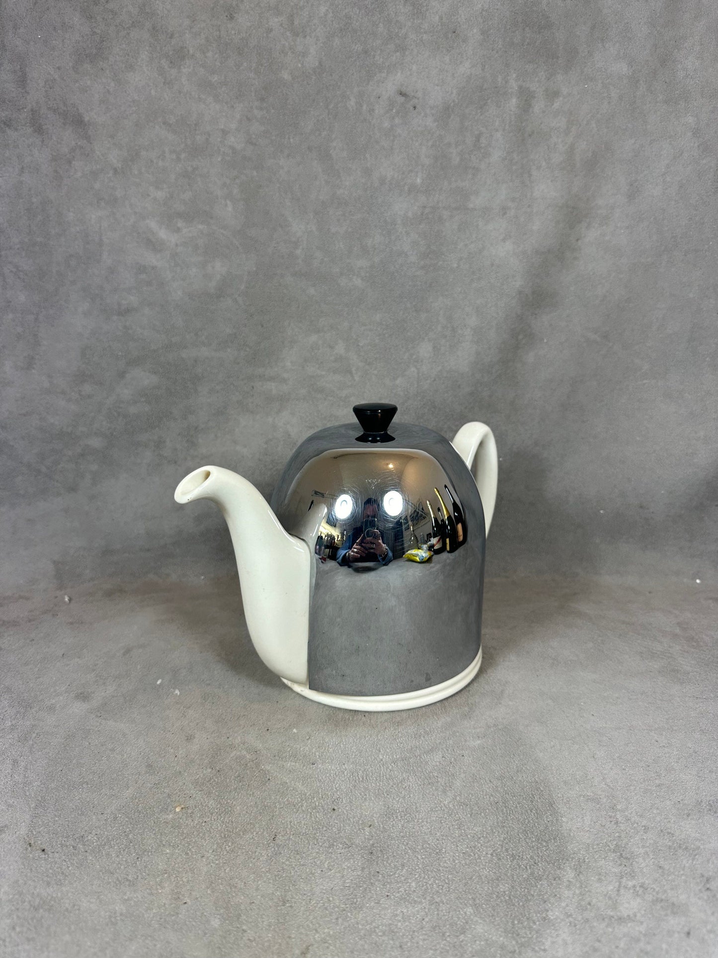 RARE SALAM teapot by Guy Degrenne in metal and white ceramic vintage 1980