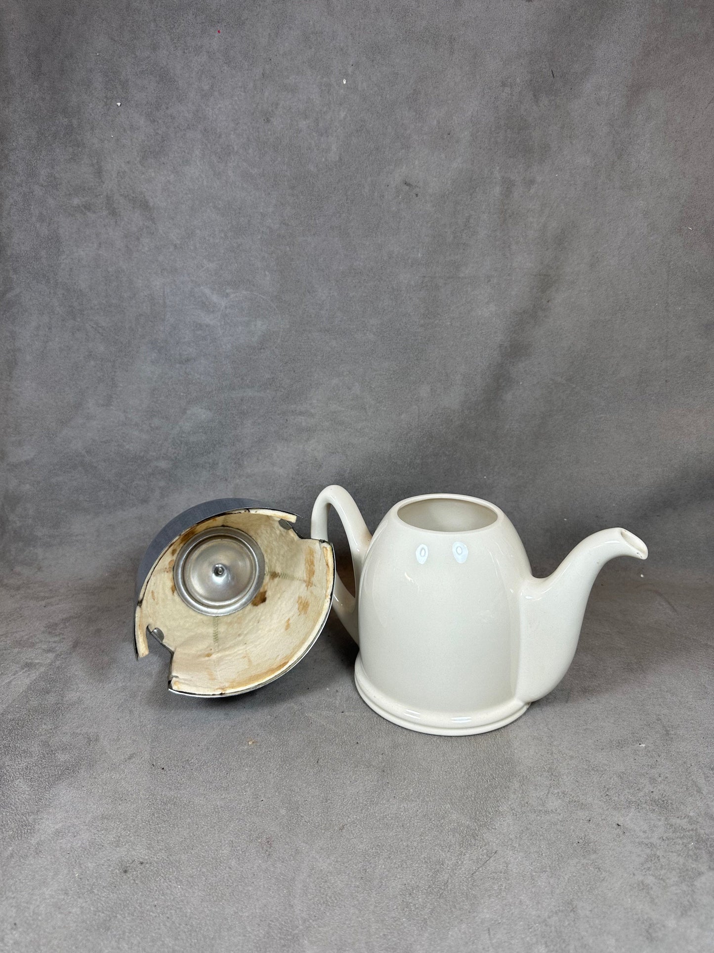 RARE SALAM teapot by Guy Degrenne in metal and white ceramic vintage 1980