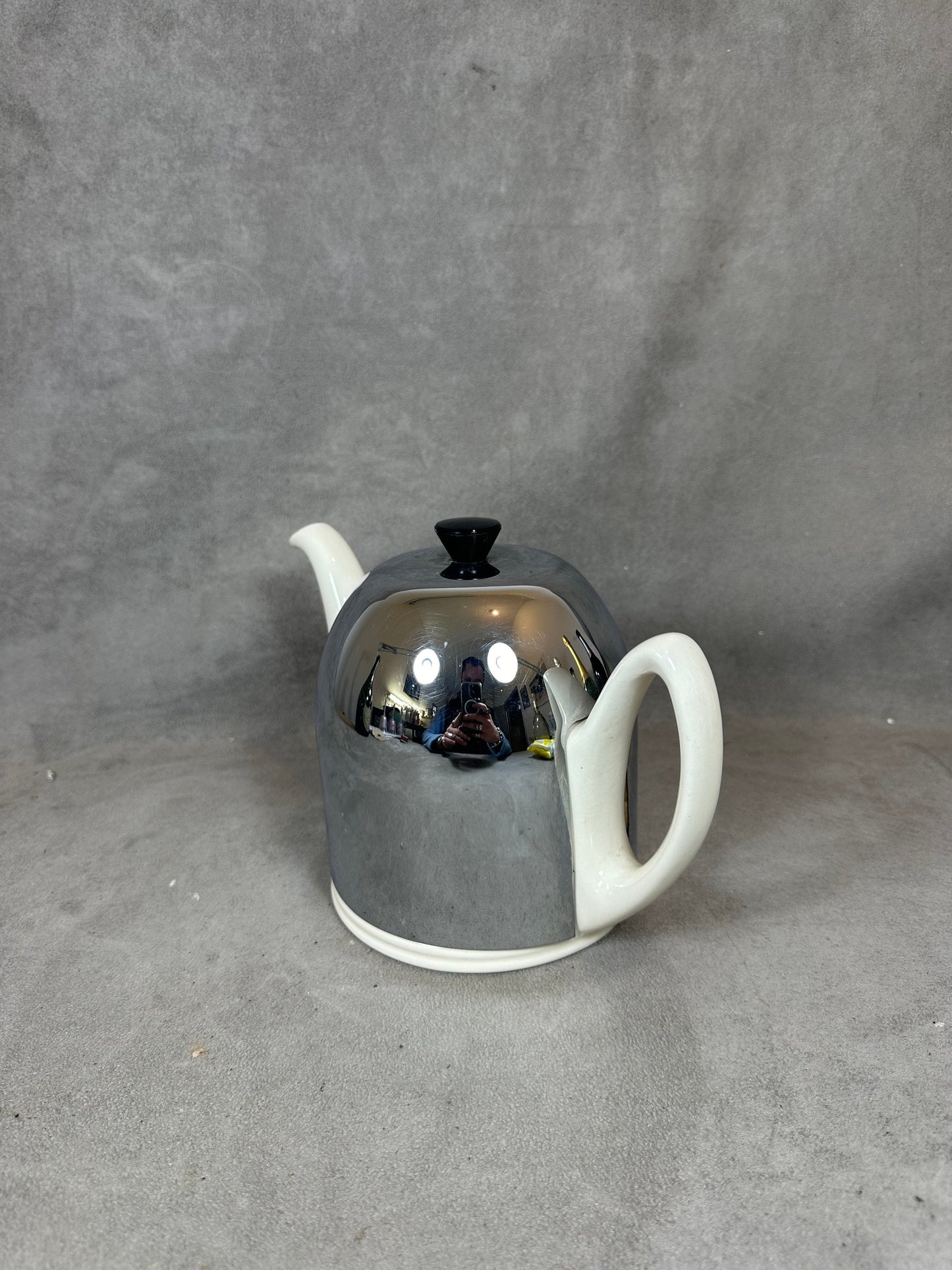 RARE SALAM teapot by Guy Degrenne in metal and white ceramic vintage 1980