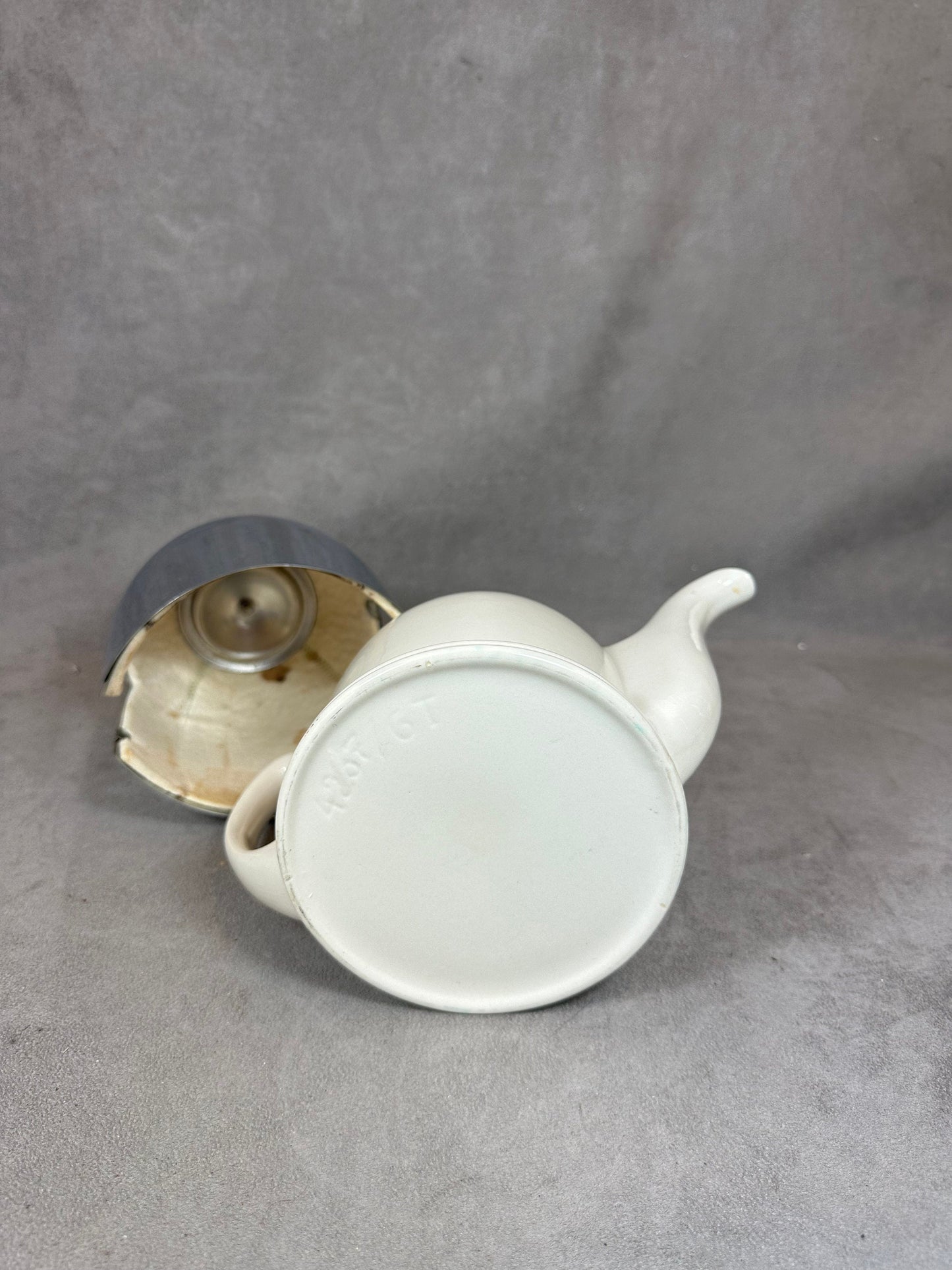 RARE SALAM teapot by Guy Degrenne in metal and white ceramic vintage 1980