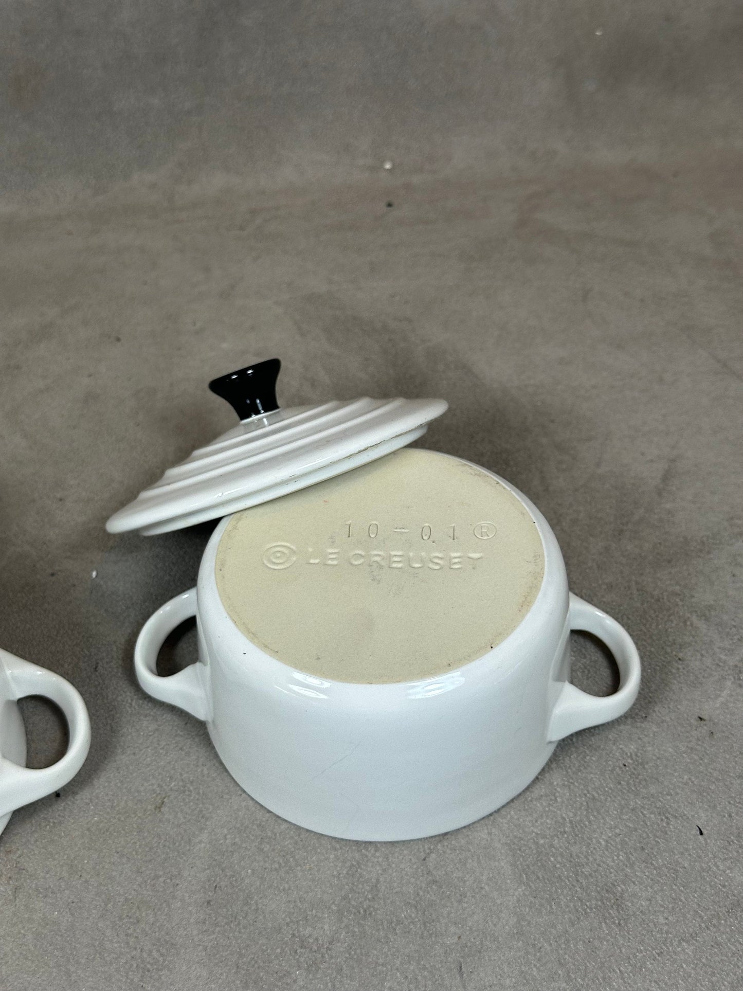 Set of 2 Le Creuset mini white terracotta casseroles Made in France