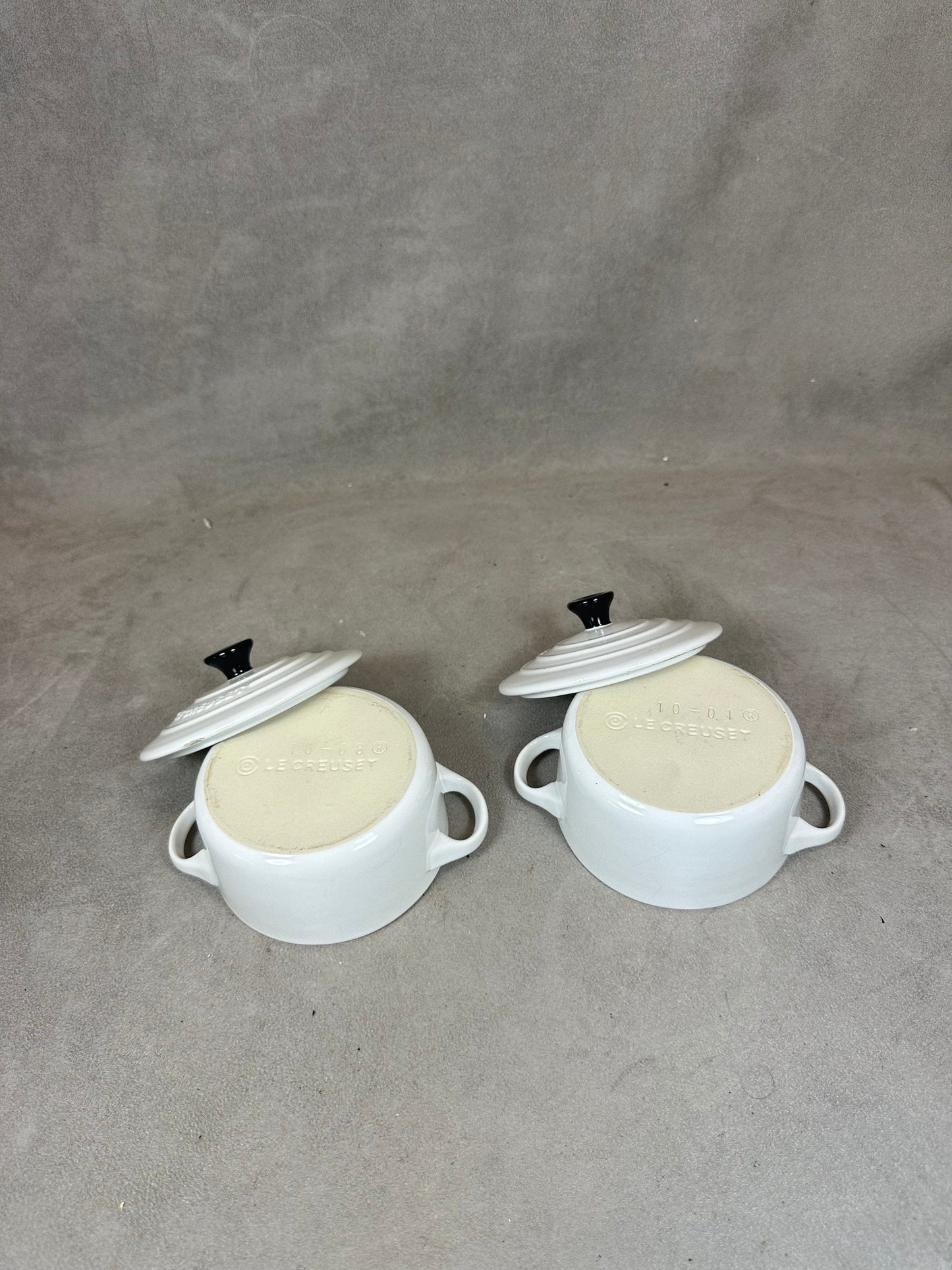 Set of 2 Le Creuset mini white terracotta casseroles Made in France