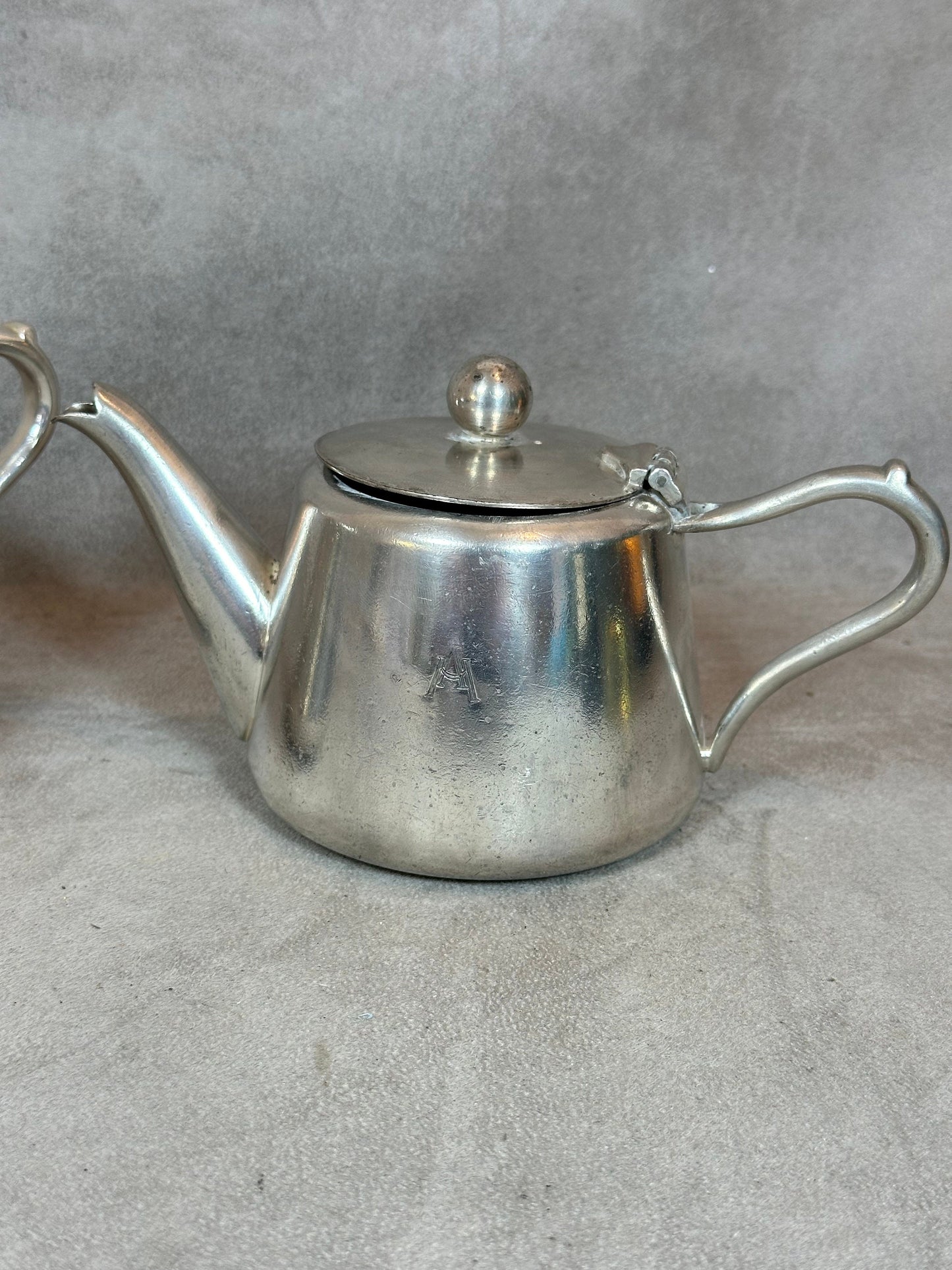 Silver Metal Coffee Pot and Milk Jug Set, Monogram, Goldsmith's Hallmark, Made in France, Vintage 1980