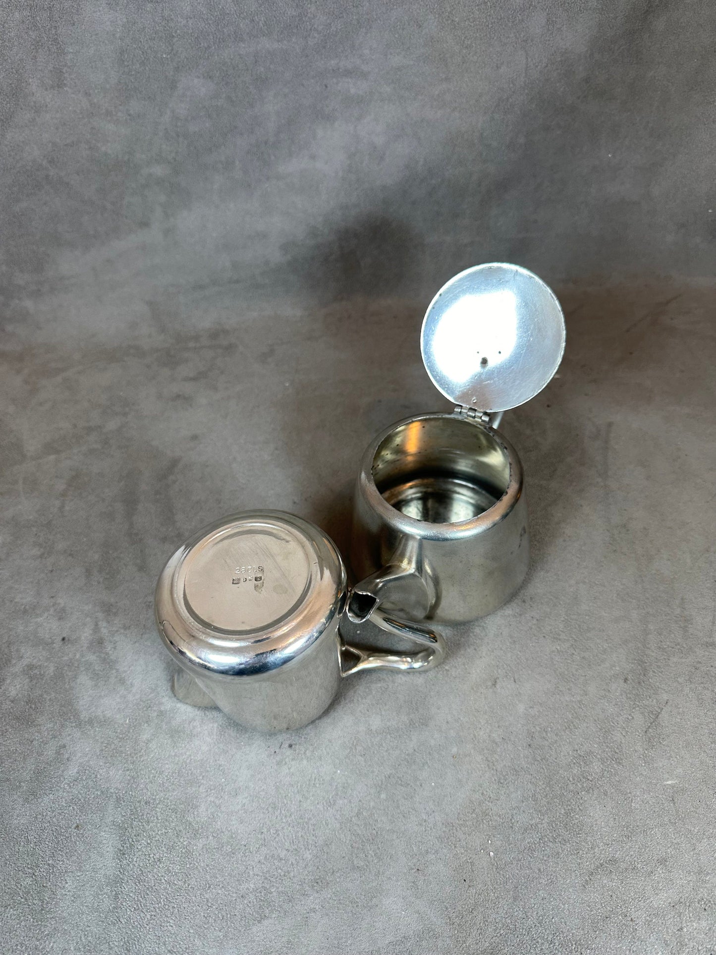 Silver Metal Coffee Pot and Milk Jug Set, Monogram, Goldsmith's Hallmark, Made in France, Vintage 1980