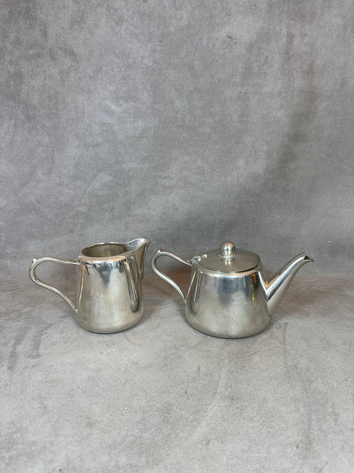 Silver Metal Coffee Pot and Milk Jug Set, Monogram, Goldsmith's Hallmark, Made in France, Vintage 1980