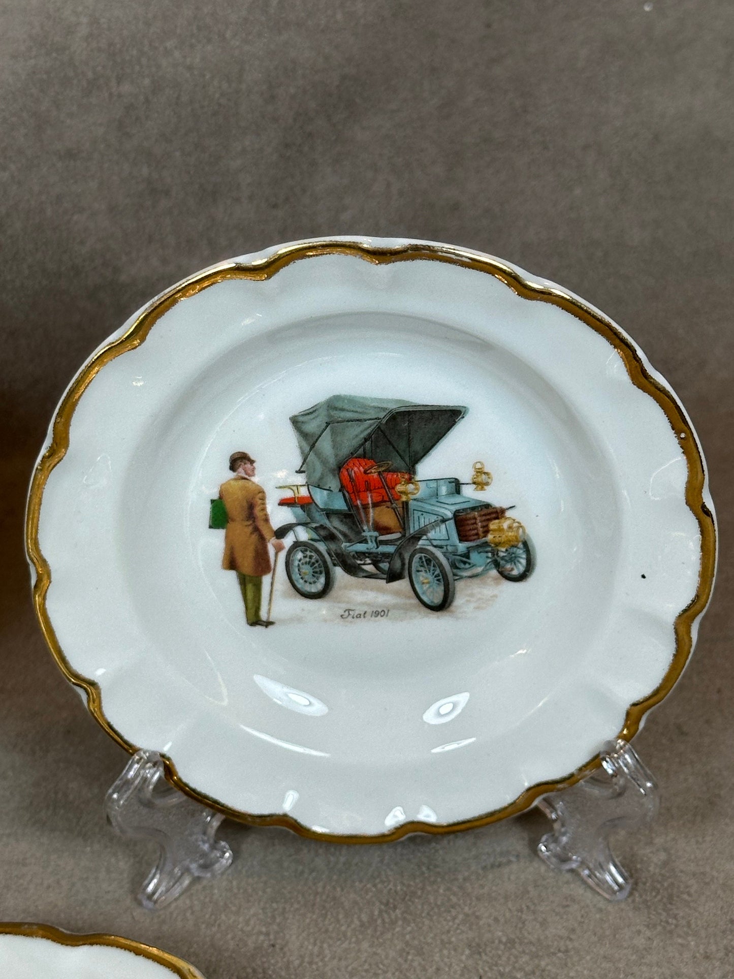 Lot de 3 Cendriers en Porcelaine de Limoges GB, Voitures Pepe Waverley, Panhard Levassor, Fiat, Made in France, Vintage 1970