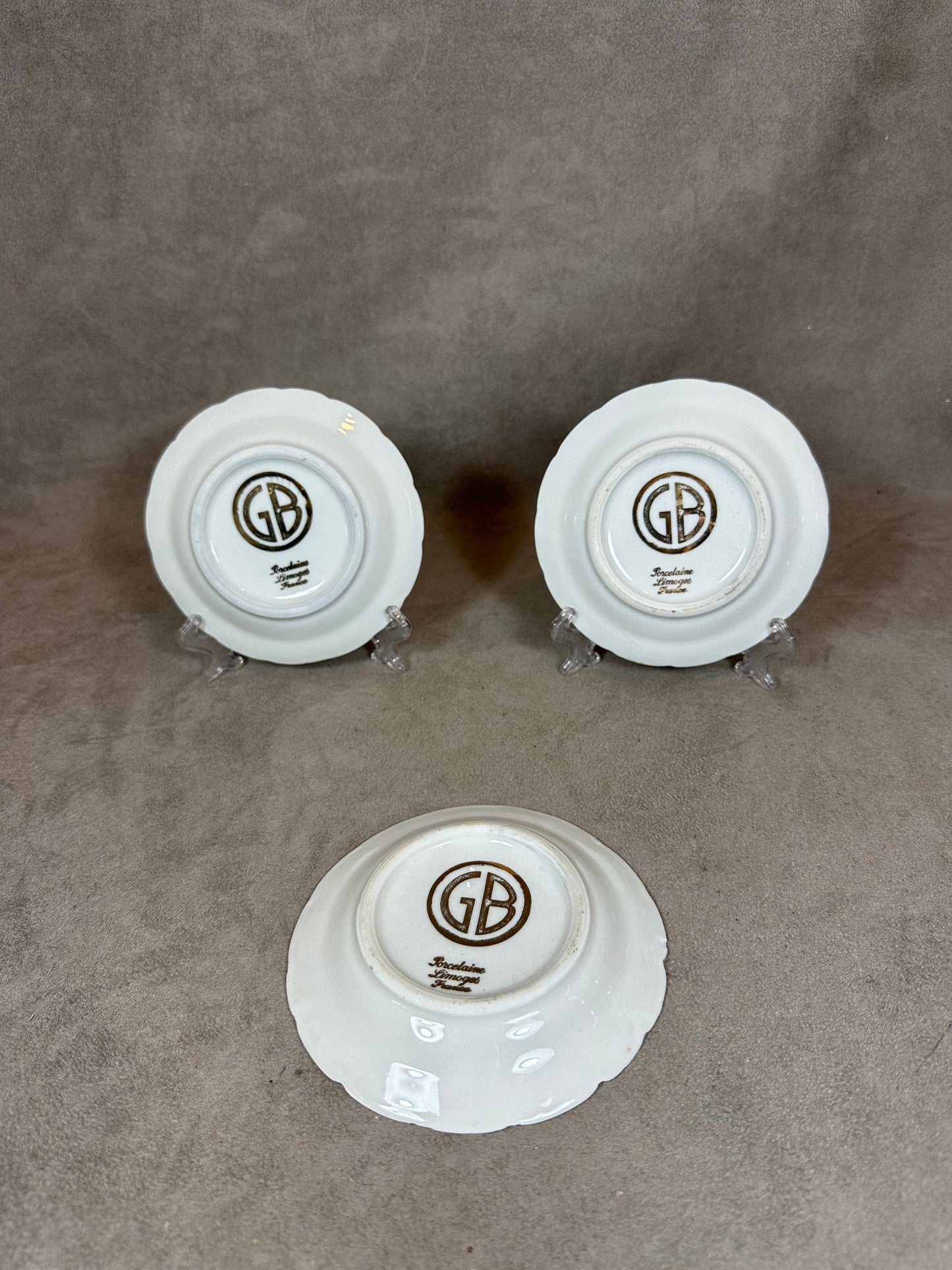 Lot de 3 Cendriers en Porcelaine de Limoges GB, Voitures Pepe Waverley, Panhard Levassor, Fiat, Made in France, Vintage 1970