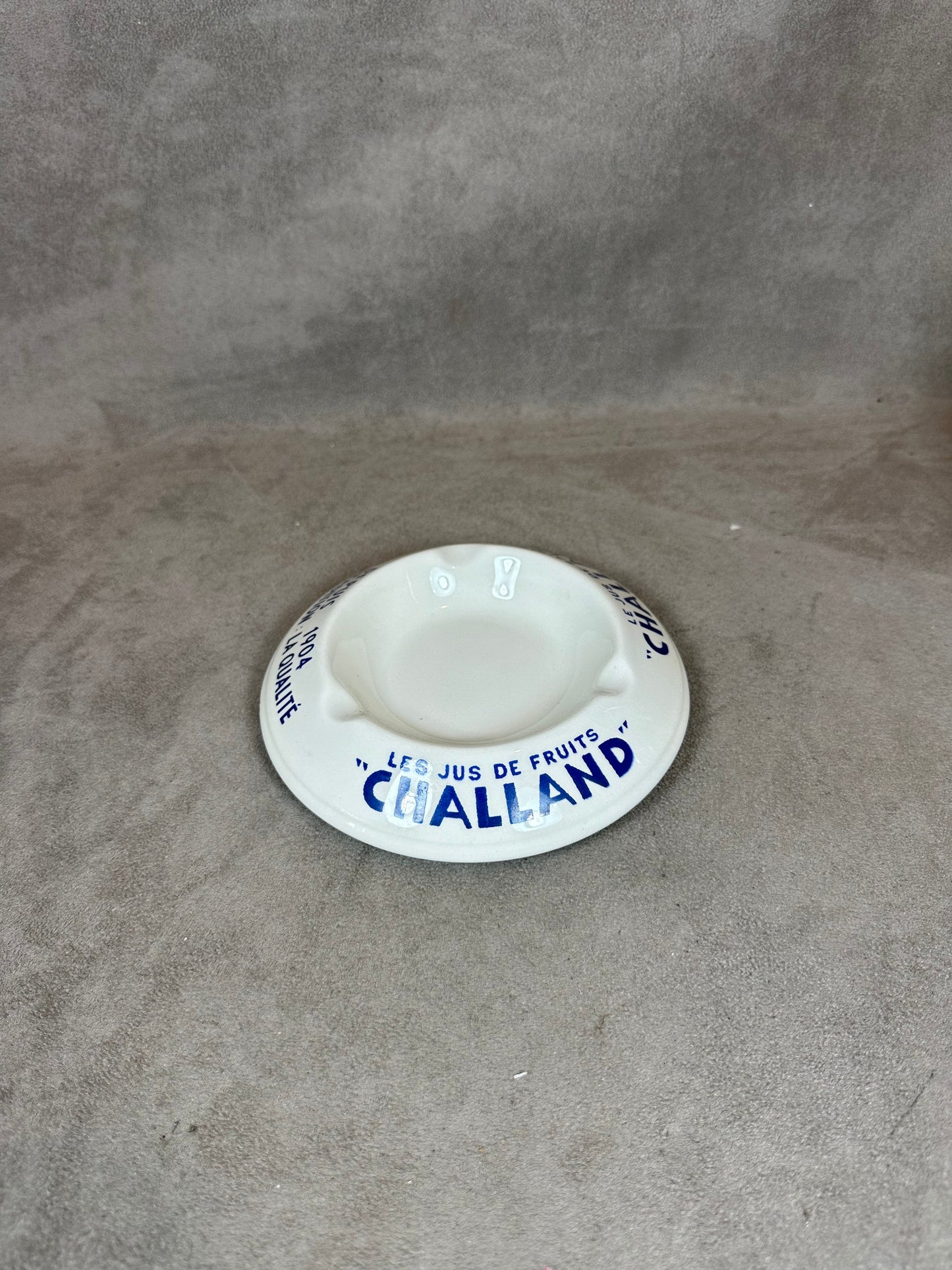 Earthenware Advertising Ashtray, Challand Fruit Juices, by Moulin des Loups, Made in France, Vintage 1980