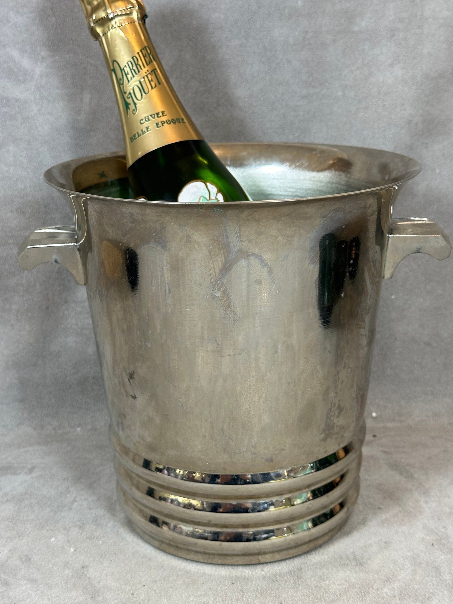 Magnifique seau à champagne en métal argenté Argit gravé Reims Made in France Années 1970