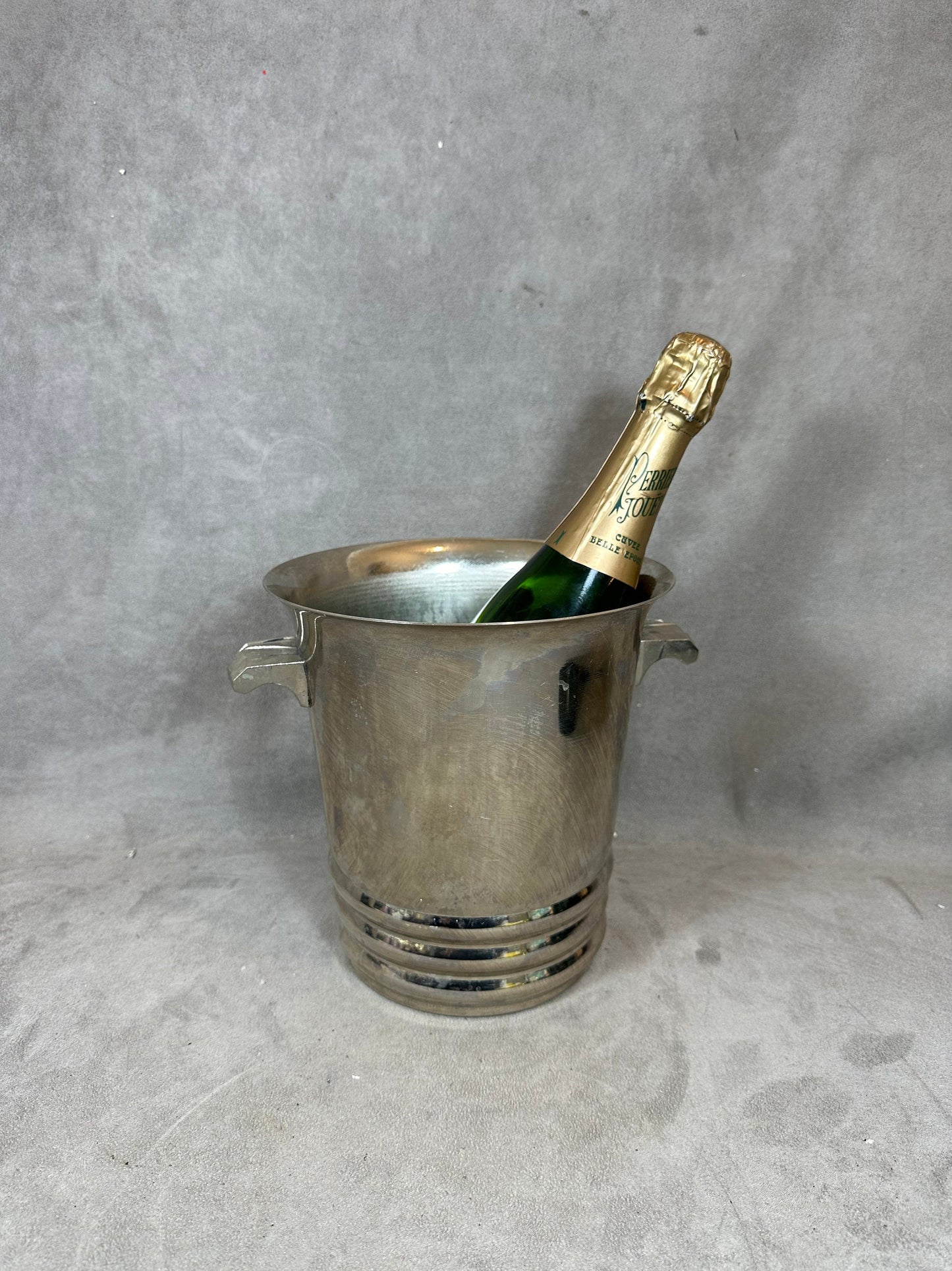 Magnifique seau à champagne en métal argenté Argit gravé Reims Made in France Années 1970