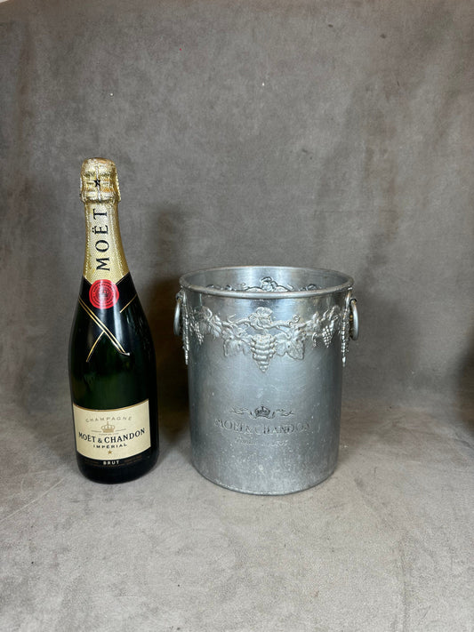 RARE Möet &amp; Chandon aluminum champagne bucket with vintage grape decoration 1980 Made in France