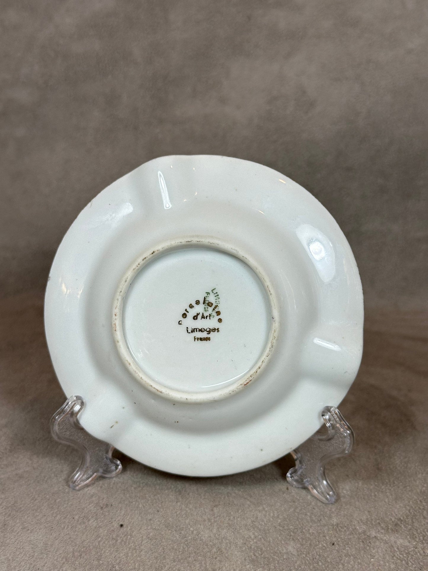 Advertising ashtray in Limoges porcelain, UNEG National Union of War Evaders, Made in France, Vintage 1970