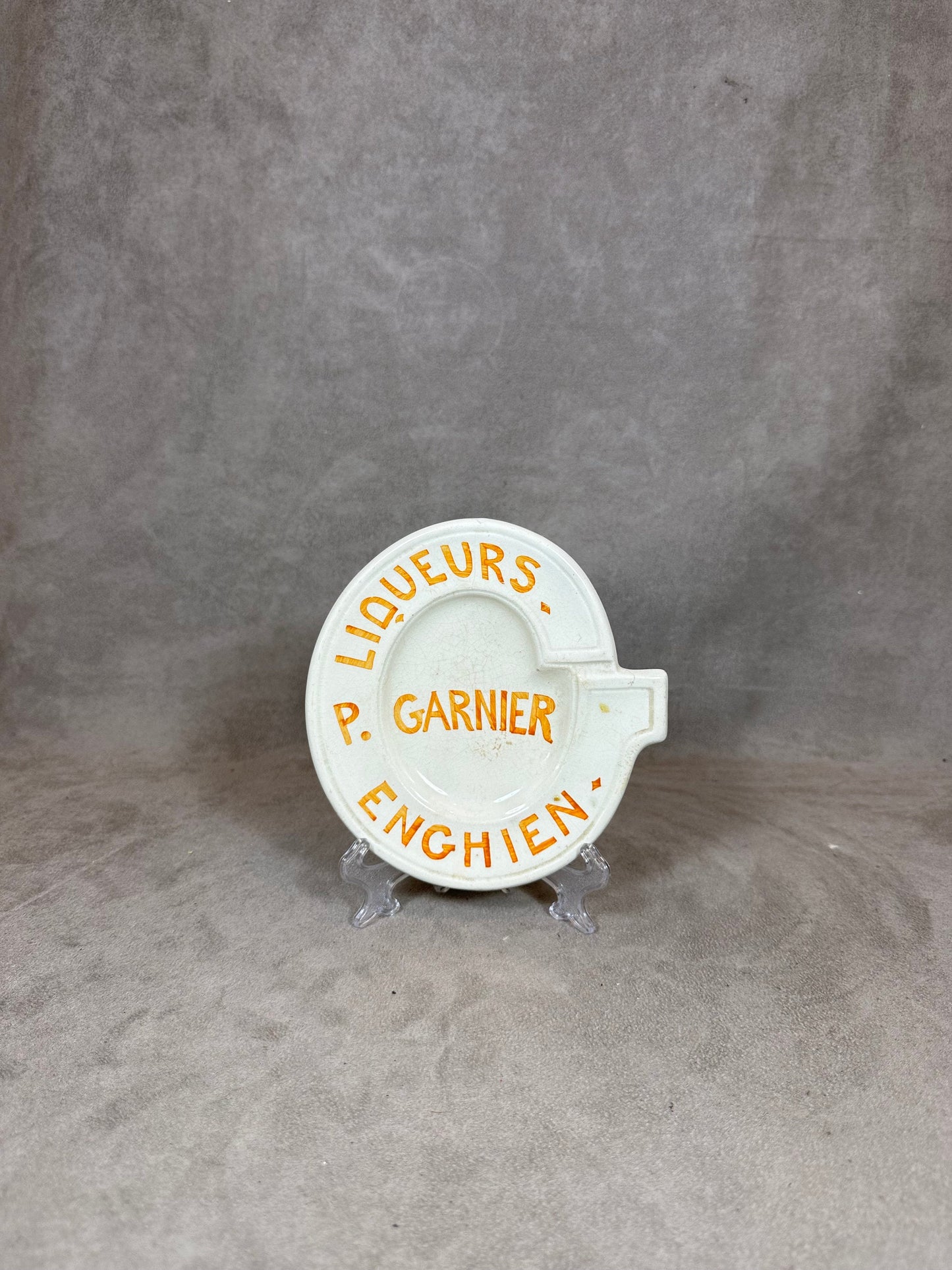 Advertising Ashtray in Earthenware, Garnier Liqueurs P. Enghien, By St Clément Made in France, Vintage 1980