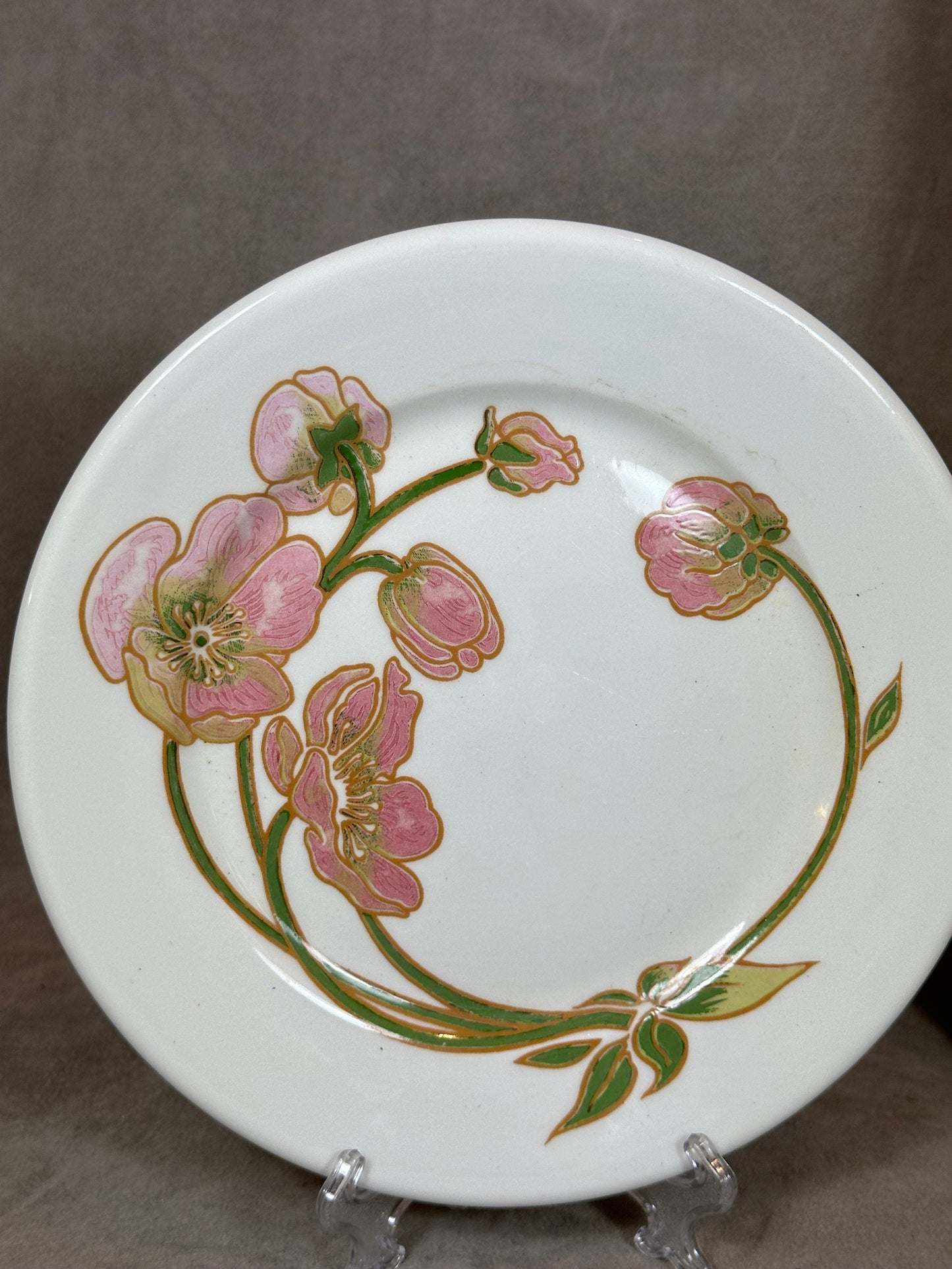Earthenware Plate by FD Chauvigny, Belle Epoque Flower Perrier Jouët, Made in France, Vintage 1970