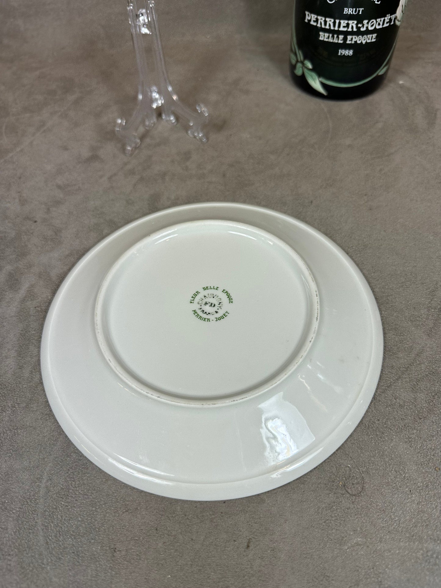 Earthenware Plate by FD Chauvigny, Belle Epoque Flower Perrier Jouët, Made in France, Vintage 1970